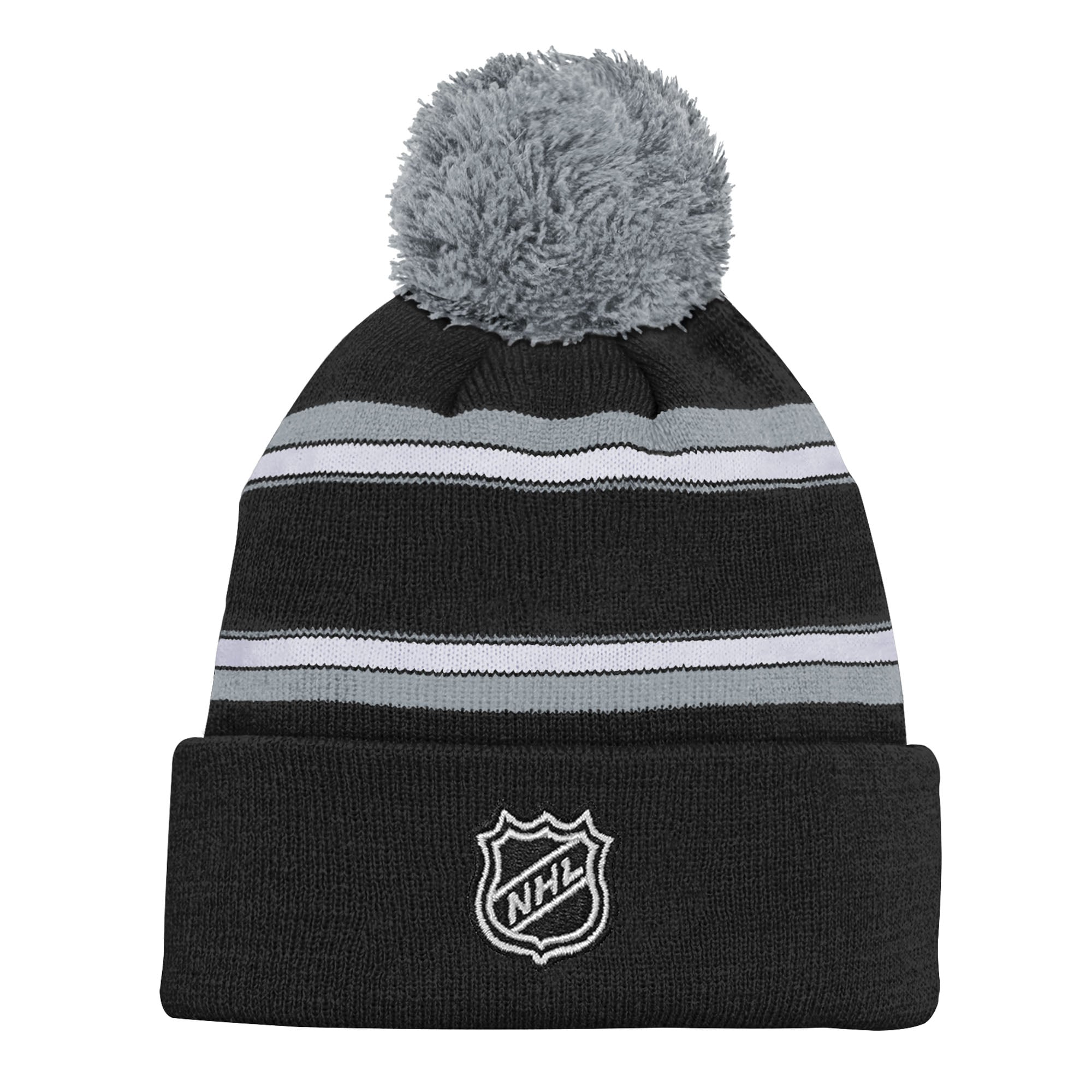 Bonnet en tricot jacquard noir à revers et pompon Youth Outerstuff des Kings de Los Angeles