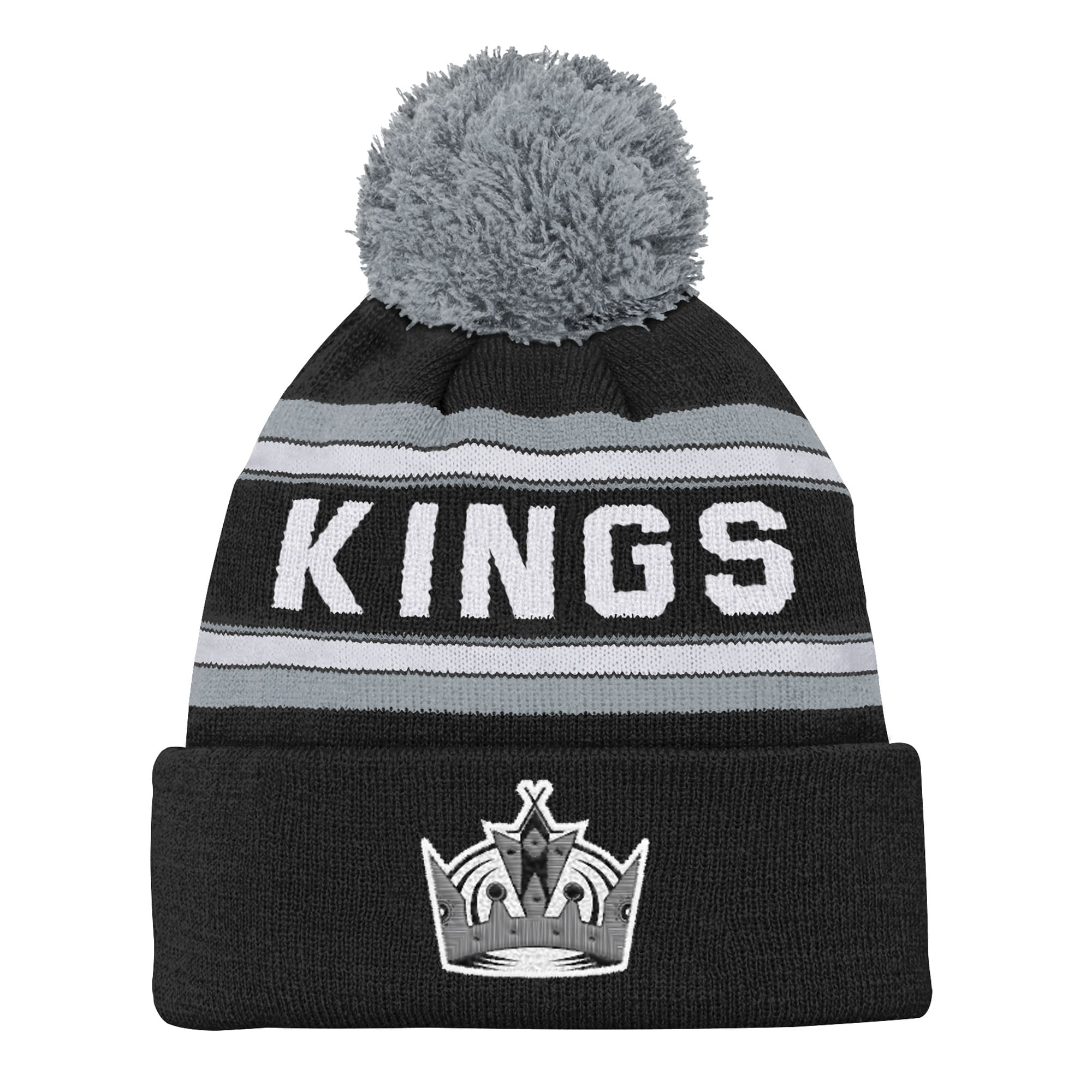 Bonnet en tricot jacquard noir à revers et pompon Youth Outerstuff des Kings de Los Angeles