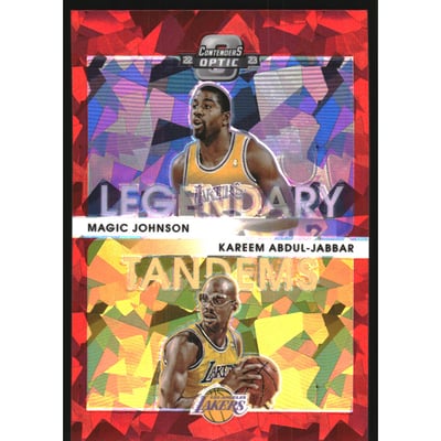 2022-23 Panini Contenders Optic Legendary Tandems Red Cracked Ice #9 Magic Johnson/Kareem Abdul-Jabbar