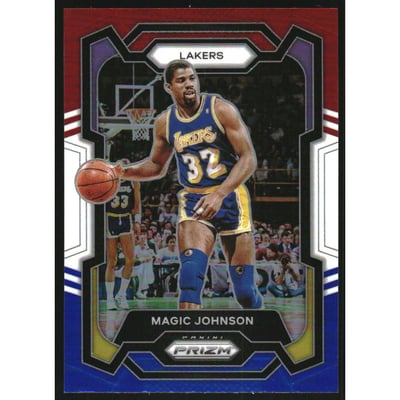 2023-24 Panini Prizm Prizms Red White and Blue #185 Magic Johnson