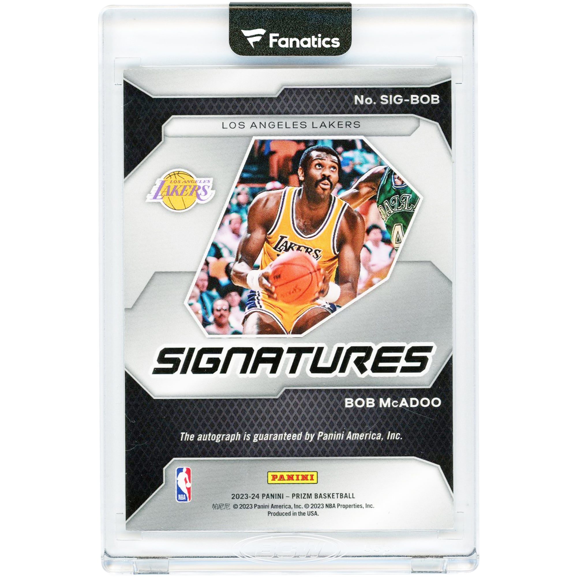 Carte Panini Prizm Signatures 2023-24 autographiée par Bob McAdoo (Los Angeles Lakers) #SIG-BOB