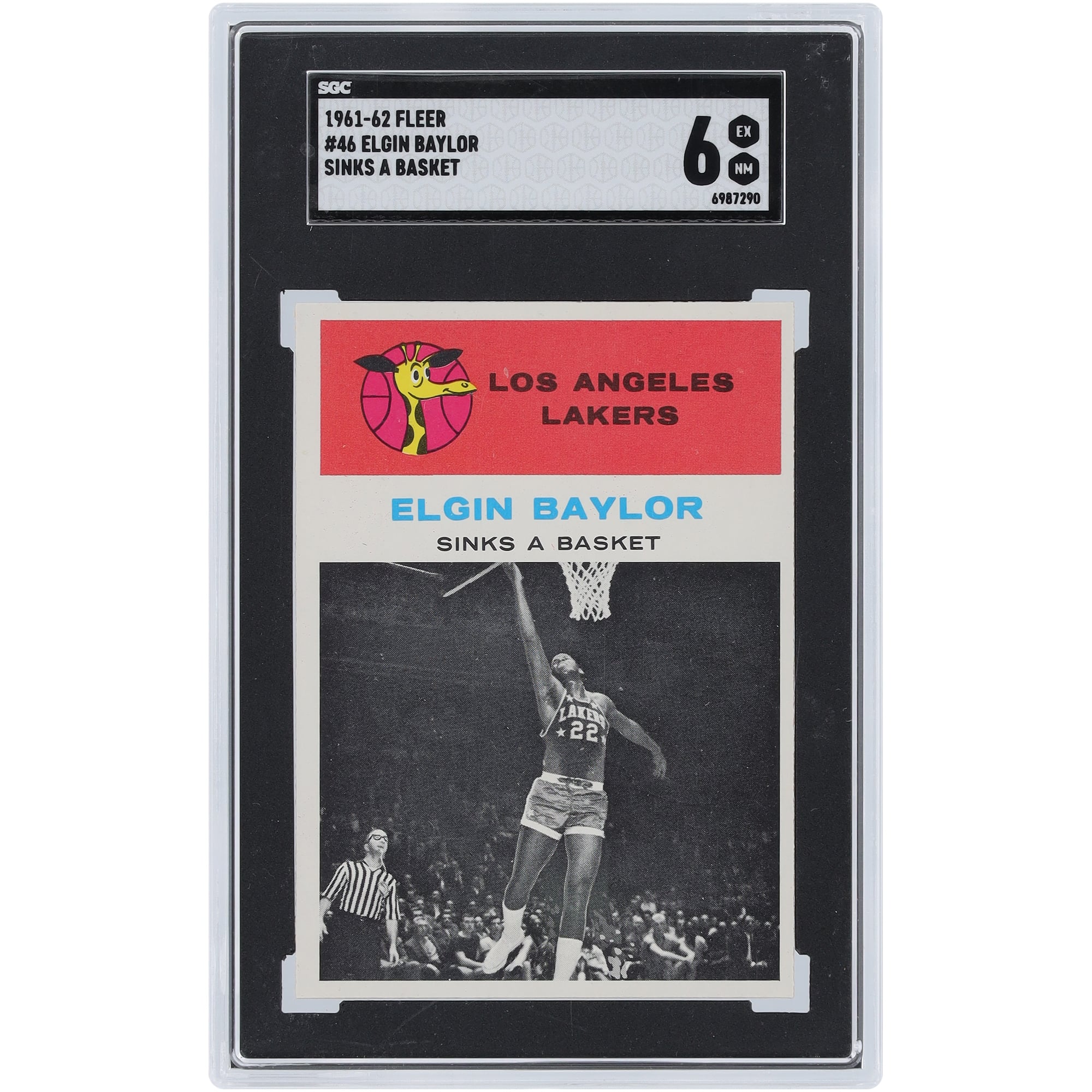 Elgin Baylor Los Angeles Lakers 1961-62 Fleer Sinks a Basket #46 SGC Authenticated 6 Card