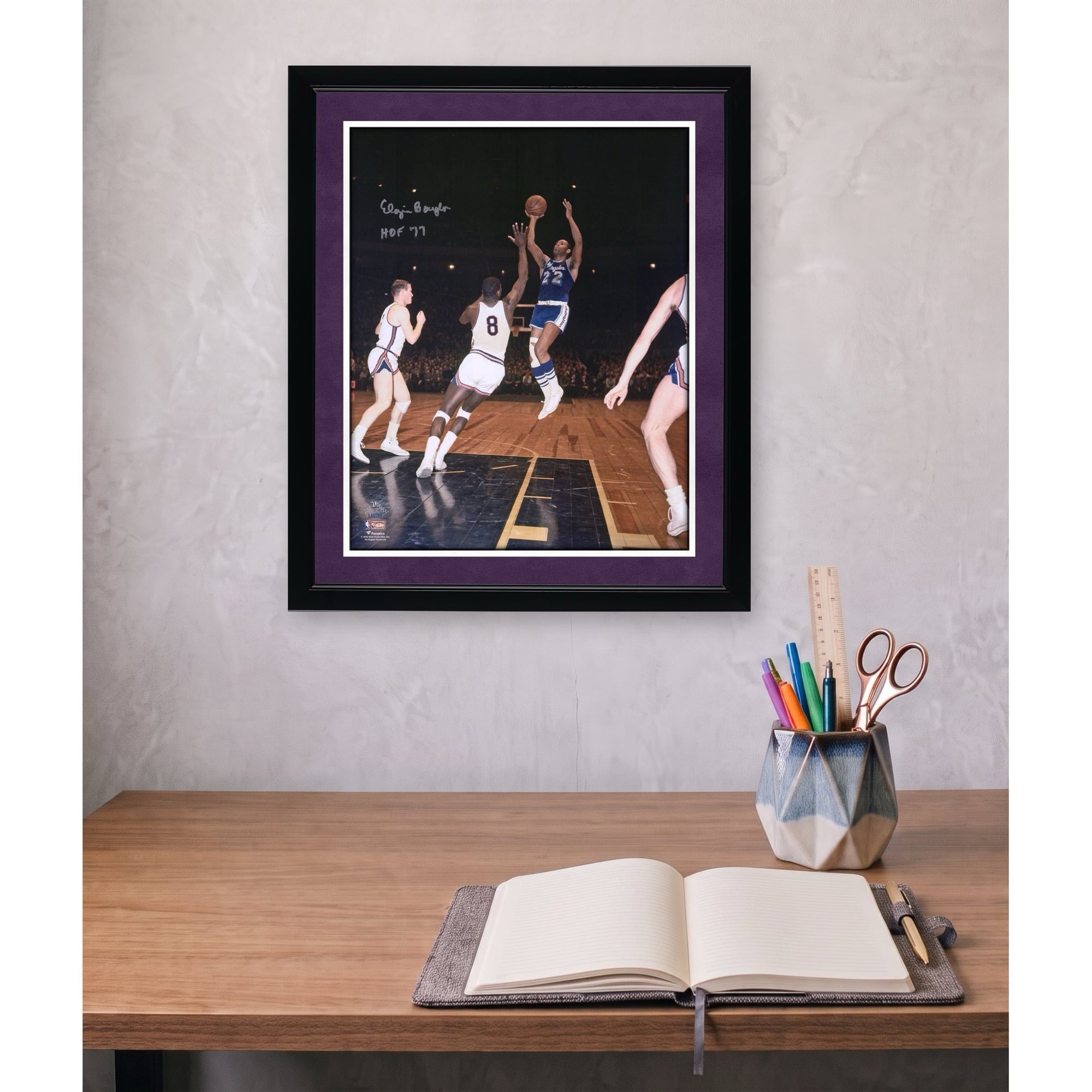 Elgin Baylor Los Angeles Lakers Autographed 16" x 20" Shooting Photograph with "HOF 77" Inscription