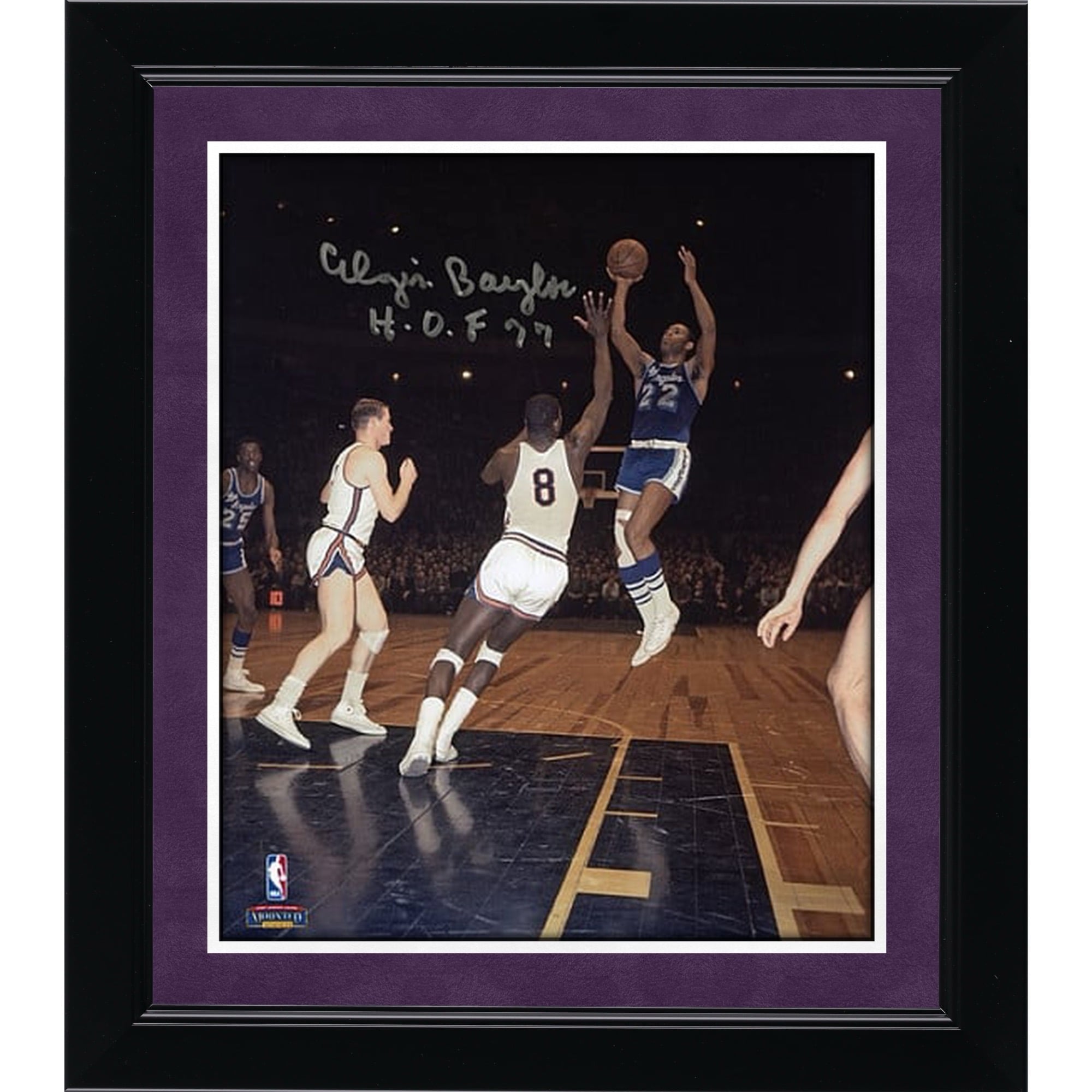 Elgin Baylor Los Angeles Lakers Autographed 8" x 10" Shooting Photograph with "H.O.F. 77" Inscription
