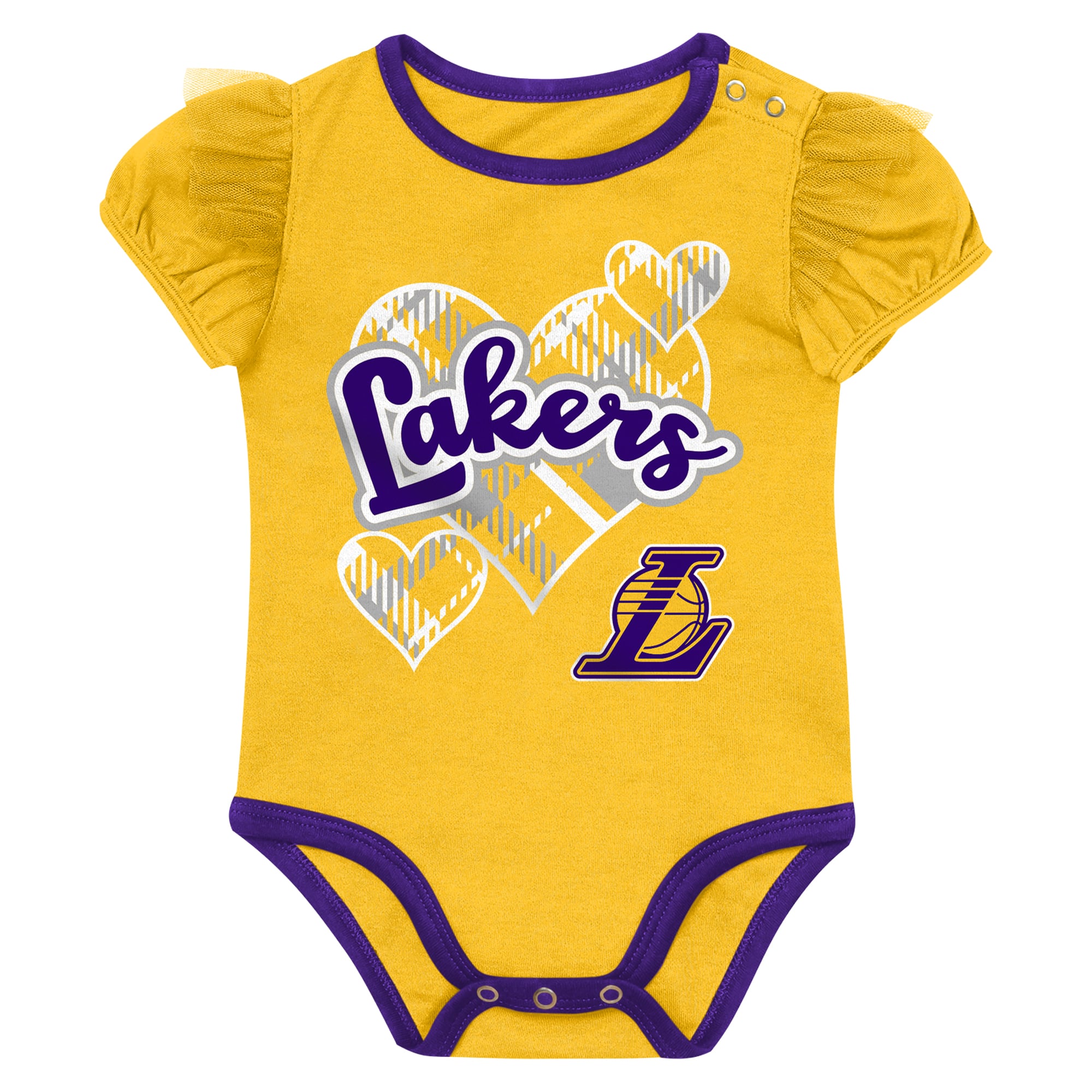 Ensemble body, pantalon et bandeau Outerstuff or/gris Los Angeles Lakers pour bébé fille, motif cœur de l'équipe