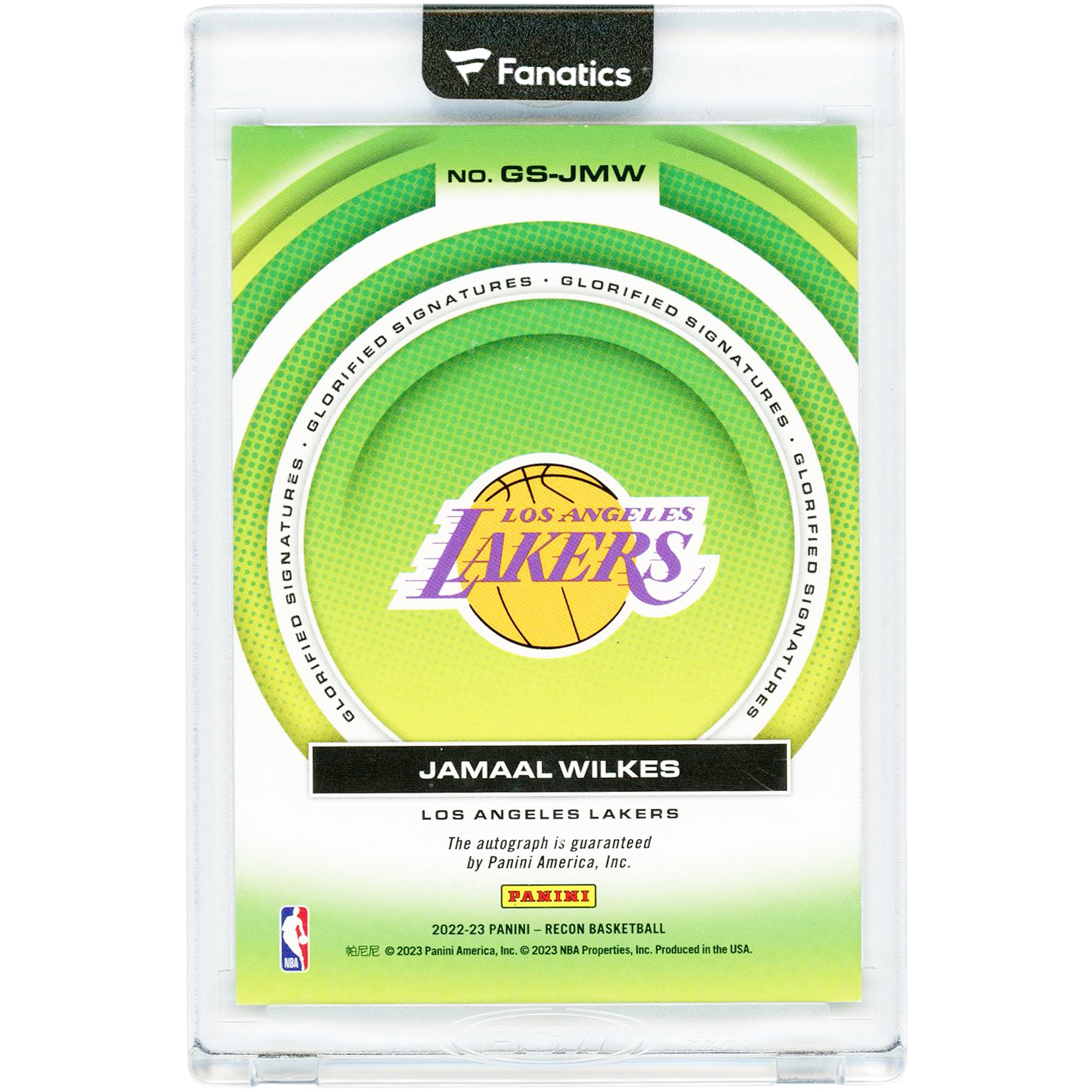 Carte Panini Recon Glorified Signatures 2022-23 autographiée par Jamaal Wilkes (Los Angeles Lakers) #GS-JMW
