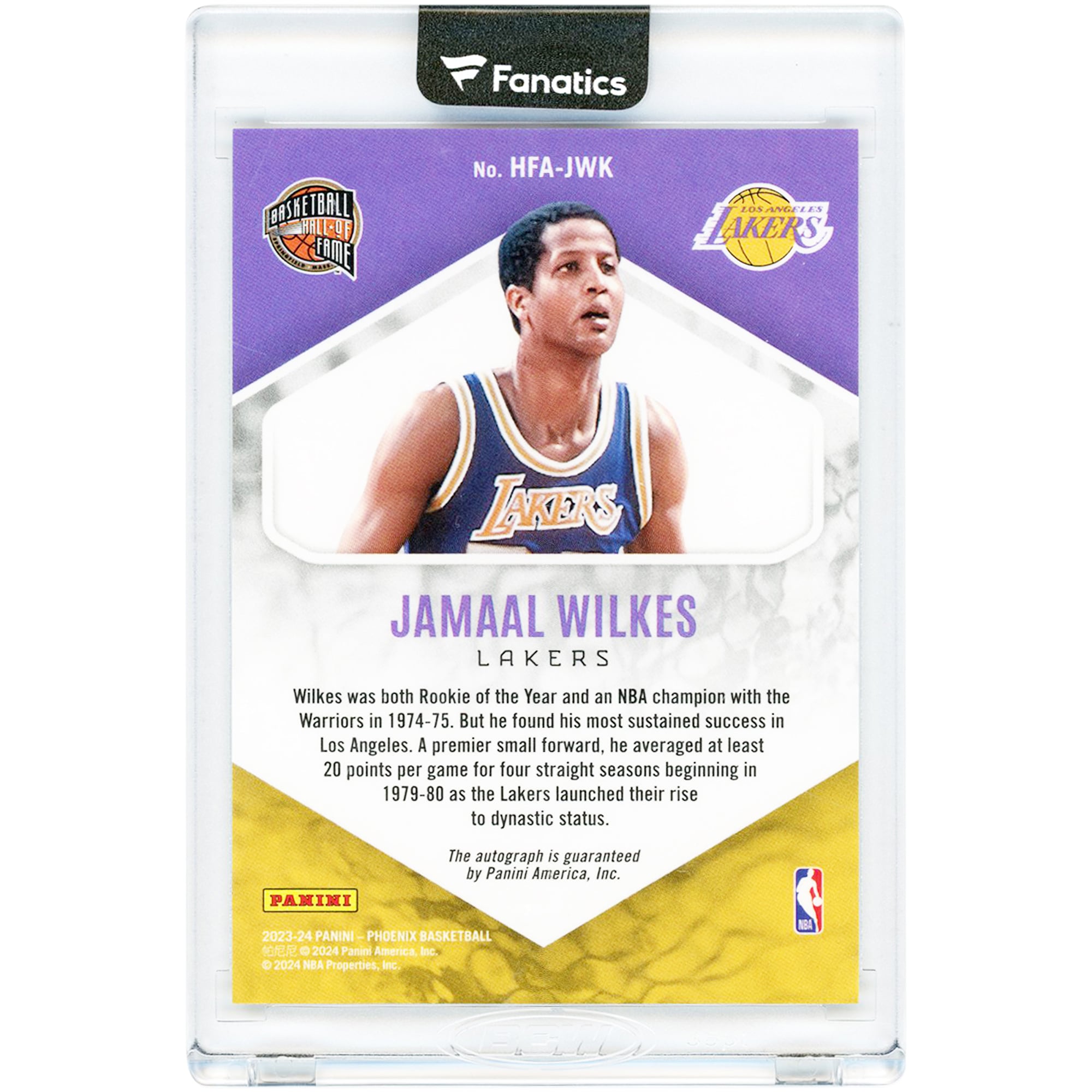 Carte autographiée Jamaal Wilkes des Los Angeles Lakers, Panini Phoenix Hall of Fame 2023-24 #HFA-JWK