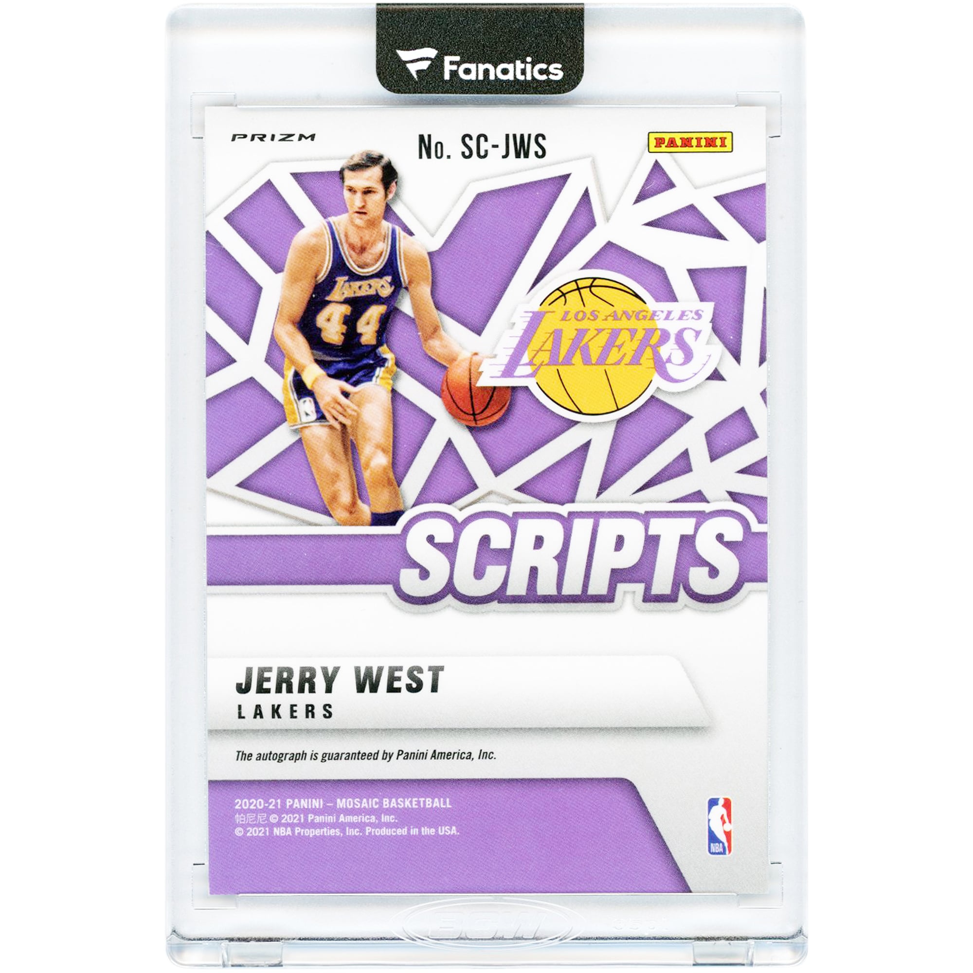Carte autographiée de Jerry West (Los Angeles Lakers) 2020-21 Panini Mosaic Scripts Orange #SC-JWS