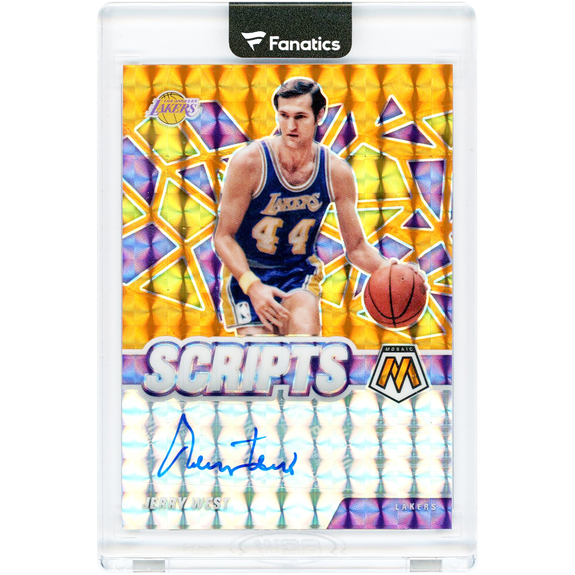 Carte autographiée de Jerry West (Los Angeles Lakers) 2020-21 Panini Mosaic Scripts Orange #SC-JWS
