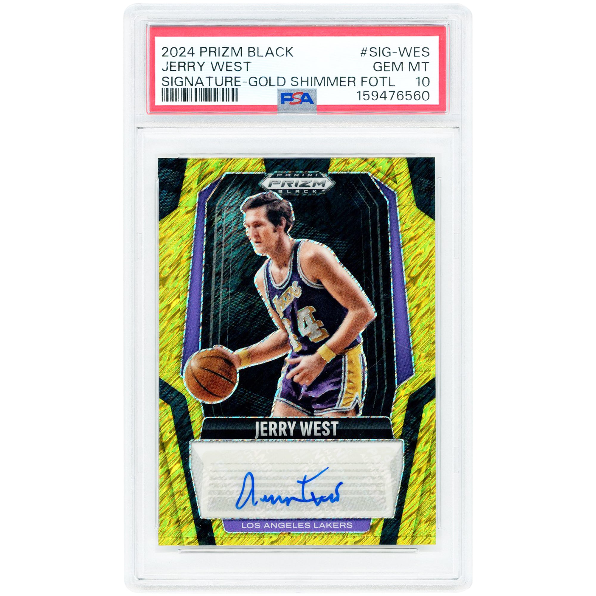 Jerry West Los Angeles Lakers Autographed 2024-25 Panini Prizm Black Gold Shimmer Prizm #SIG-WES #8/10 PSA Authenticated 10 Card