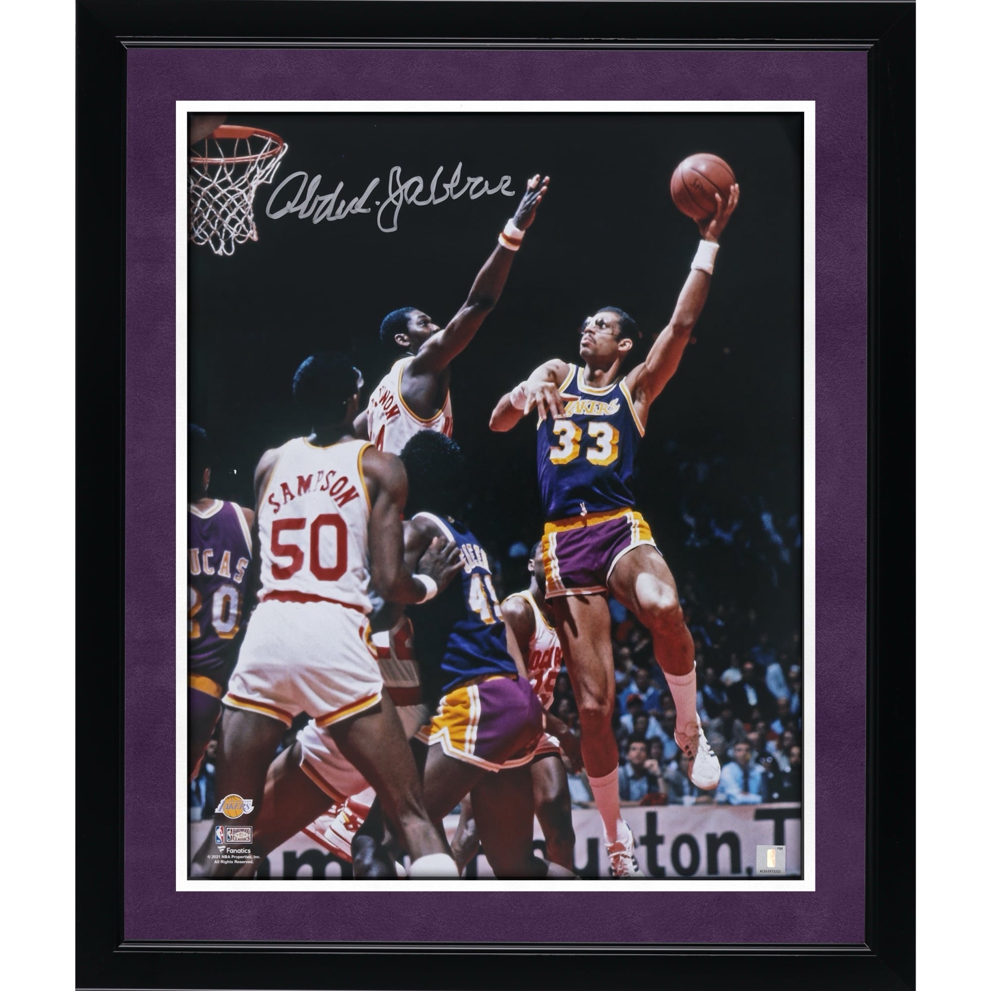 Kareem Abdul-Jabbar Los Angeles Lakers Autographed 16" x 20" Sky Hook vs. Houston Rockets Photograph