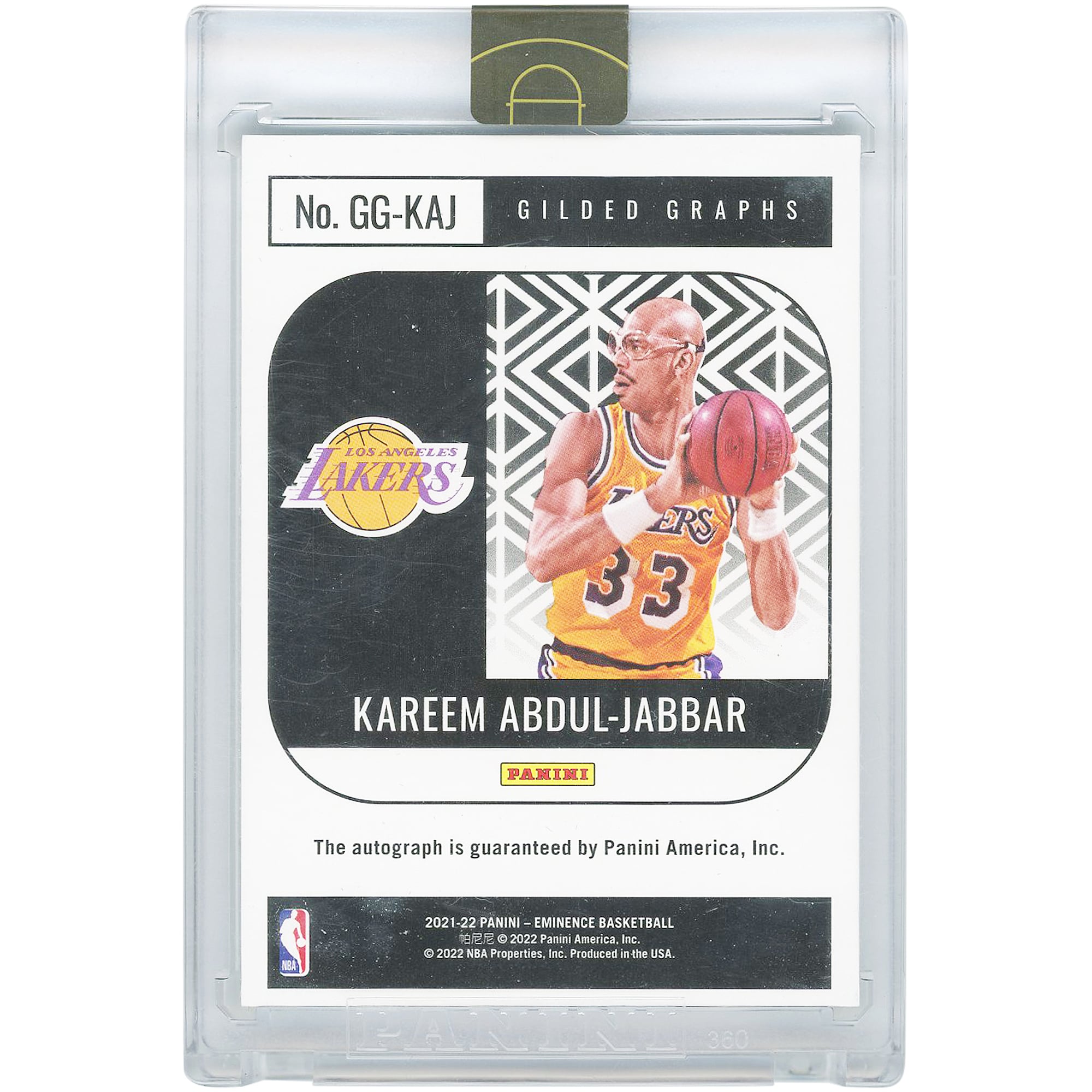 Kareem Abdul-Jabbar Los Angeles Lakers Autographed 2021-22 Panini Eminence Gilded Graphs #GG-KAJ #9/10 Card