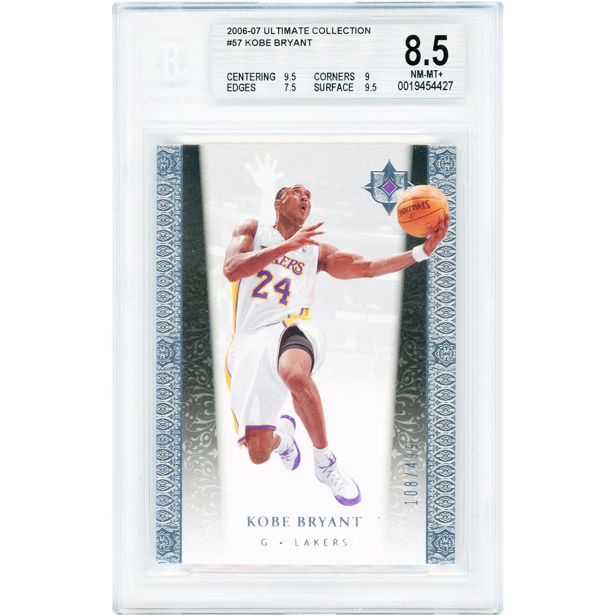Kobe Bryant Los Angeles Lakers 2006-07 Upper Deck Ultimate Collection #57 #108/499 BGS Authenticated 8.5 Card - 9.5,9,7.5,9.5 Subgrades