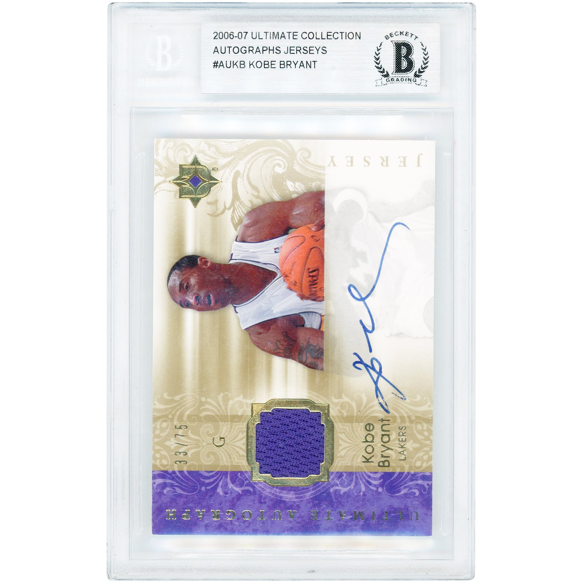 Kobe Bryant Los Angeles Lakers Autographed 2006-07 Upper Deck Ultimate Collection Game-Used Relic #AU-KB #33/75 BGS Authenticated Card