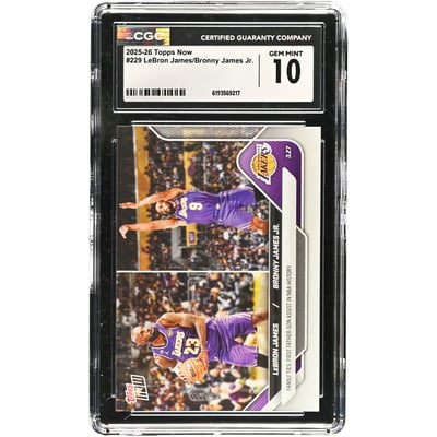 LeBron James & Bronny James Jr. Los Angeles Lakers 2025-26 Topps Now Family Ties: First Father-Son Assist in NBA History #229 CGC Authenticated 10 Card
