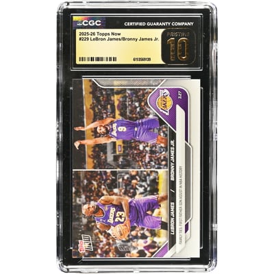 LeBron James & Bronny James Jr. Los Angeles Lakers 2025-26 Topps Now Family Ties: First Father-Son Assist in NBA History #229 CGC Authenticated Pristine 10 Card