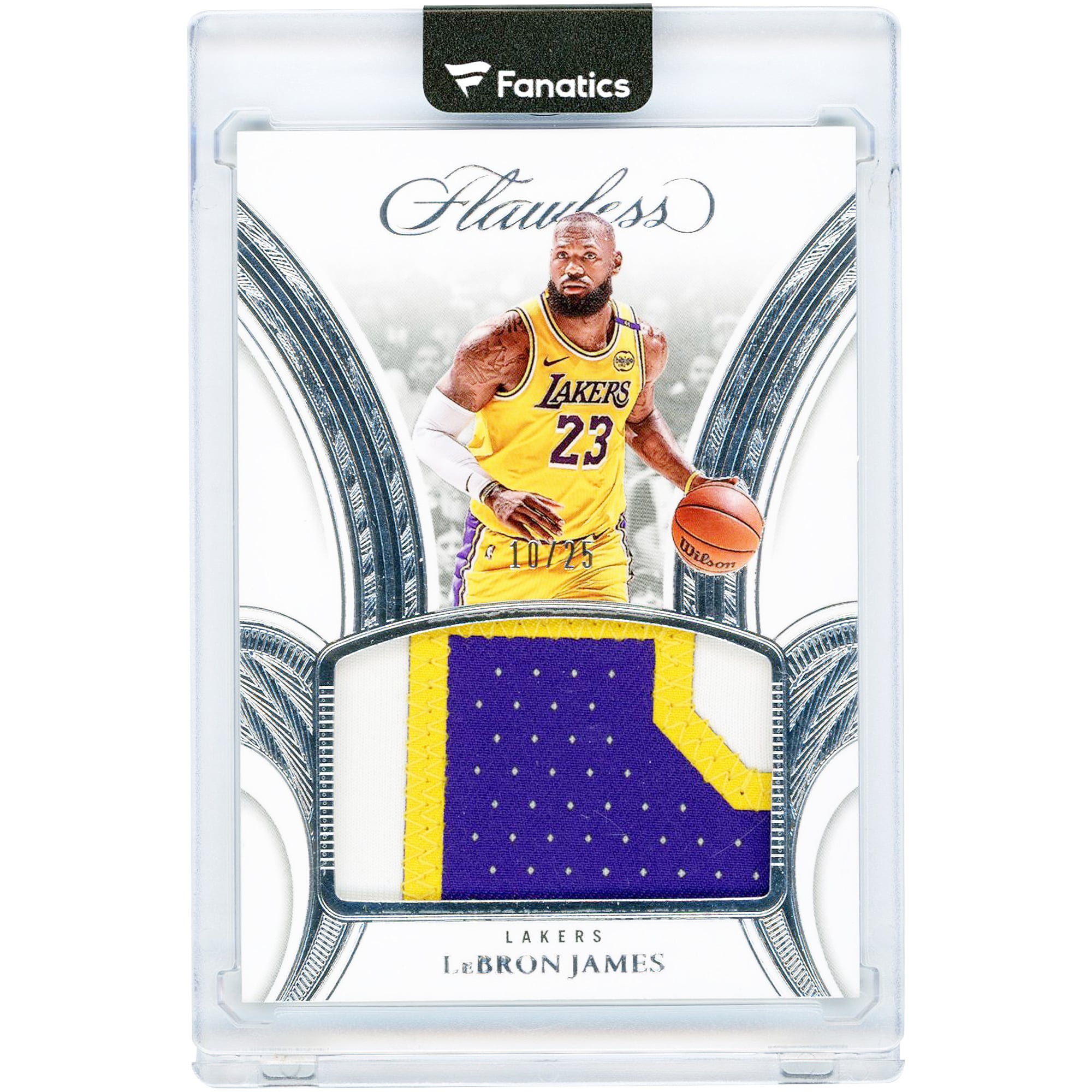Carte LeBron James Los Angeles Lakers 2024-25 Panini Flawless Tri-Color Game Used Relic #P-LBJ #10/25