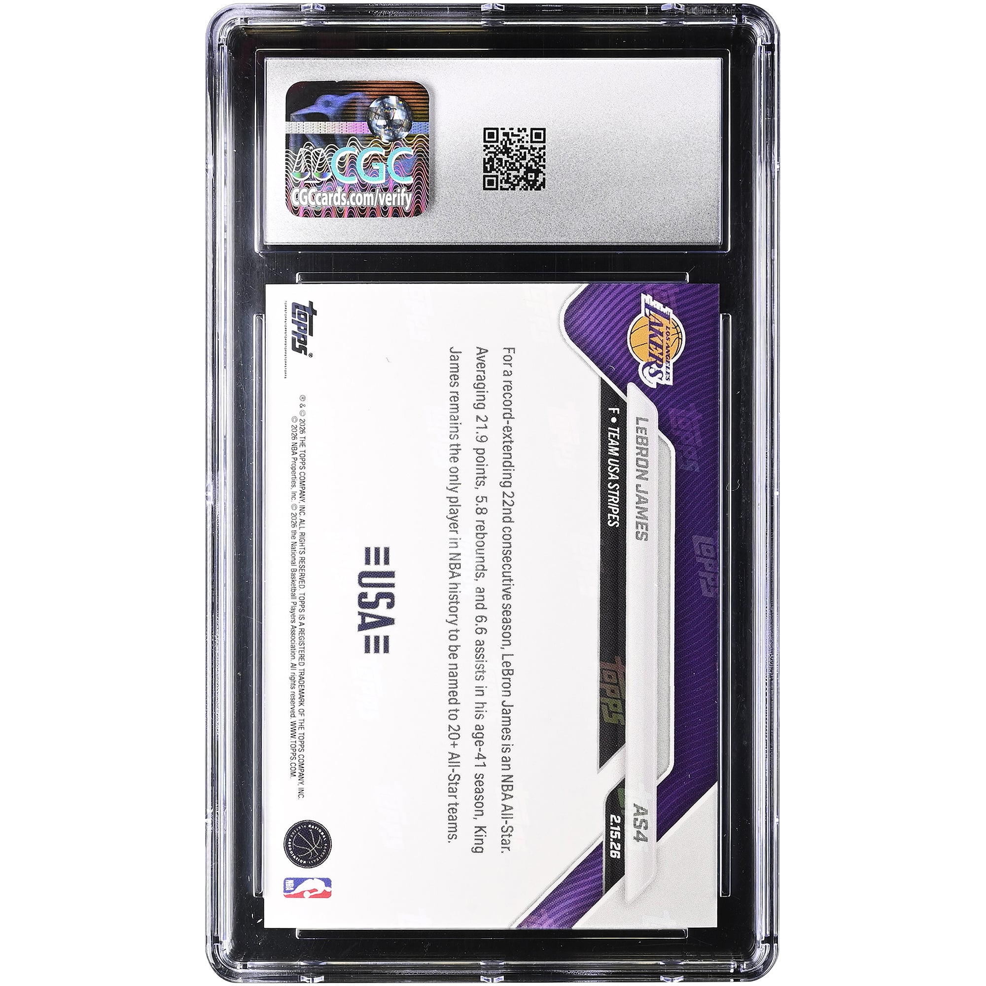 Carte LeBron James Los Angeles Lakers 2025-26 Topps Now All-Star Game #AS4 authentifiée CGC (10 cartes)