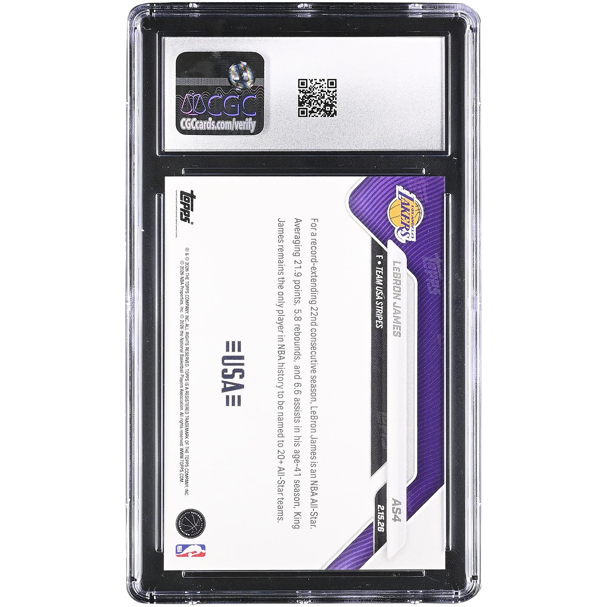 Carte LeBron James Los Angeles Lakers 2025-26 Topps Now All-Star Game #AS4 authentifiée CGC 9.5