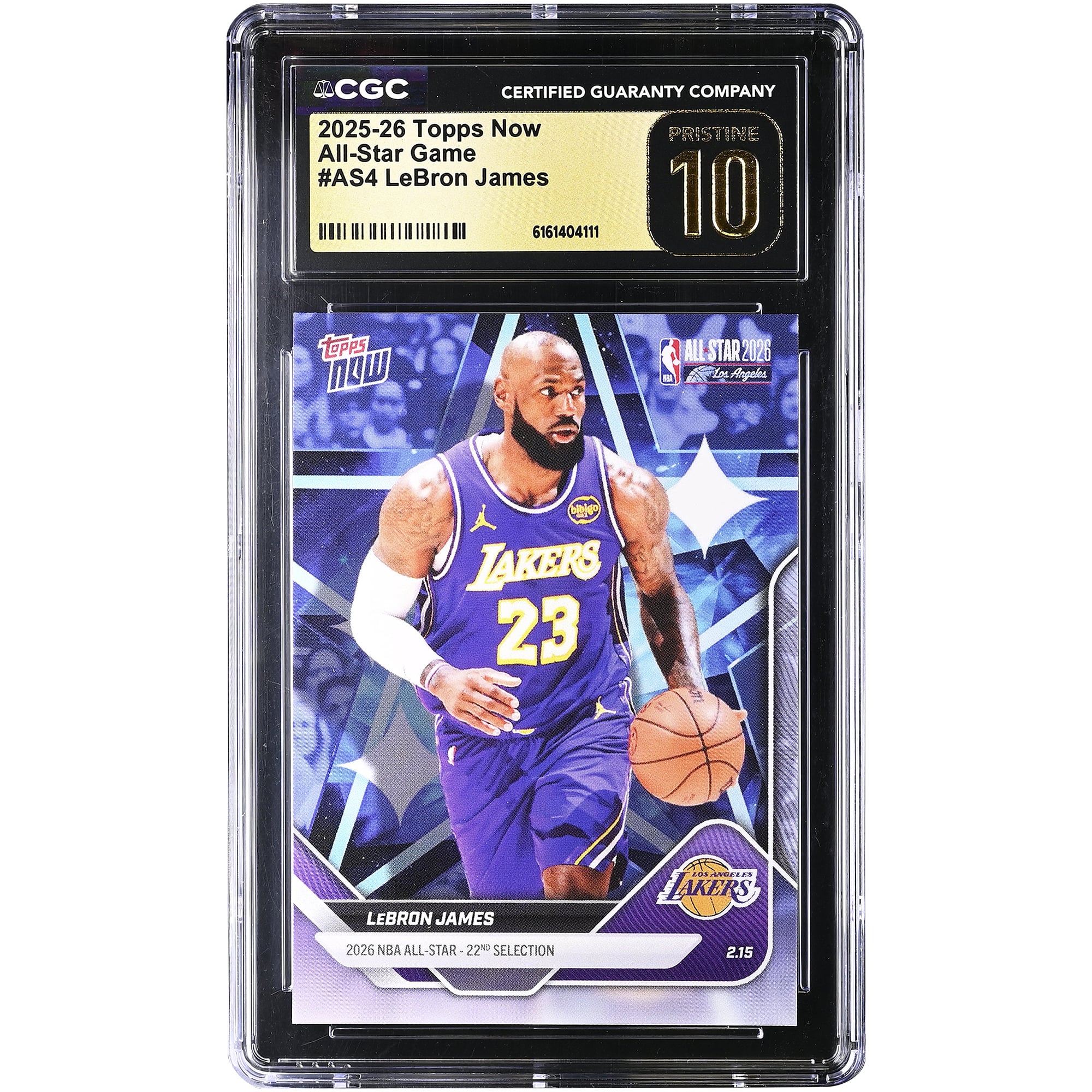 Carte LeBron James Los Angeles Lakers 2025-26 Topps Now All-Star Game #AS4 authentifiée CGC, état PRISTINE 10