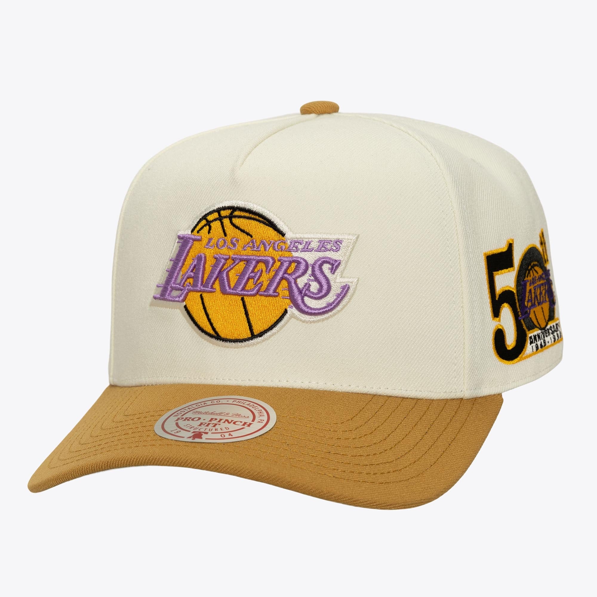 Los Angeles Lakers Cream/Brown Hardwood Classics Dusted Double Pro Pinch Snapback Hat
