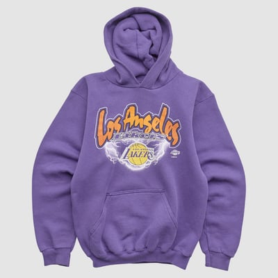 Los Angeles Lakers Logo 7 90s Hooded Pullover Sweatshirt - Purple - Yth M by Fanatics Real Vintage