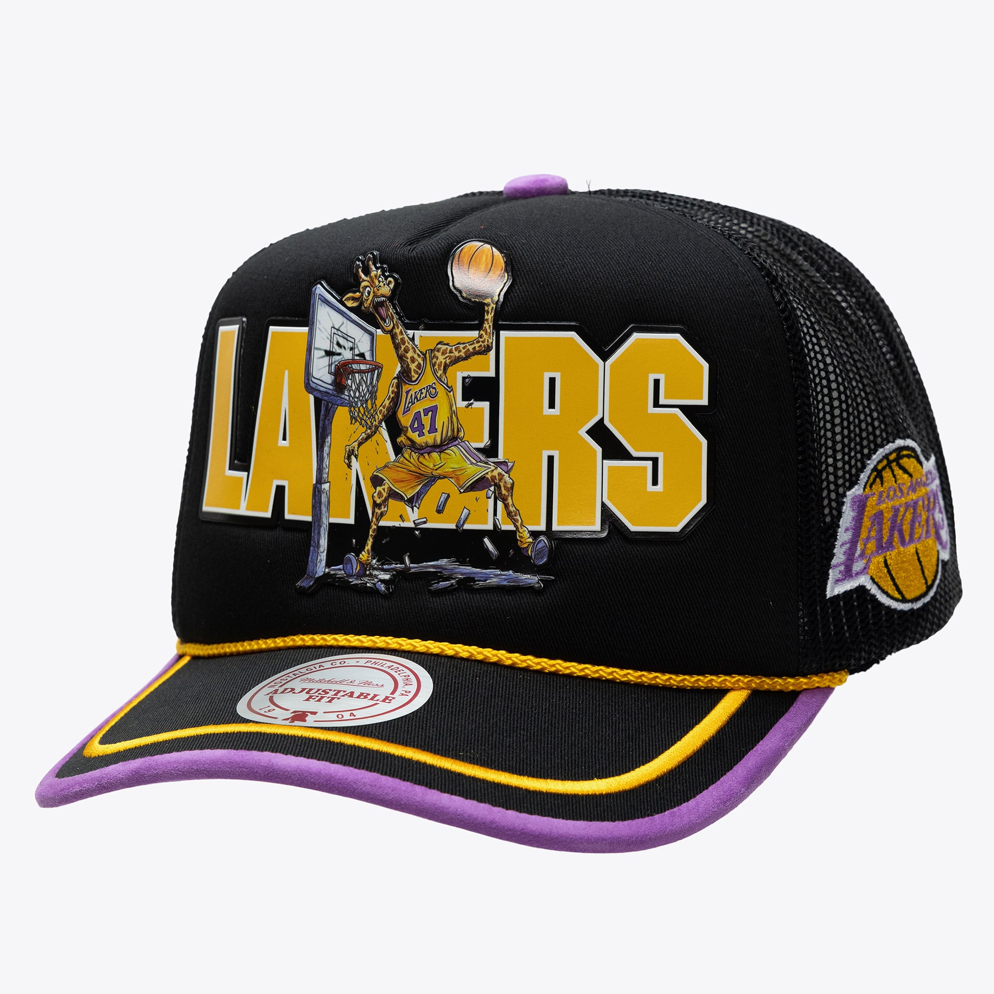 Los Angeles Lakers M&N x LRG Black Hardwood Classics Wild Art Trucker Adjustable Hat