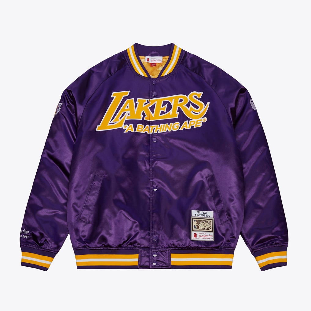 Los Angeles Lakers Purple M&N x BAPE Satin Full-Snap Jacket