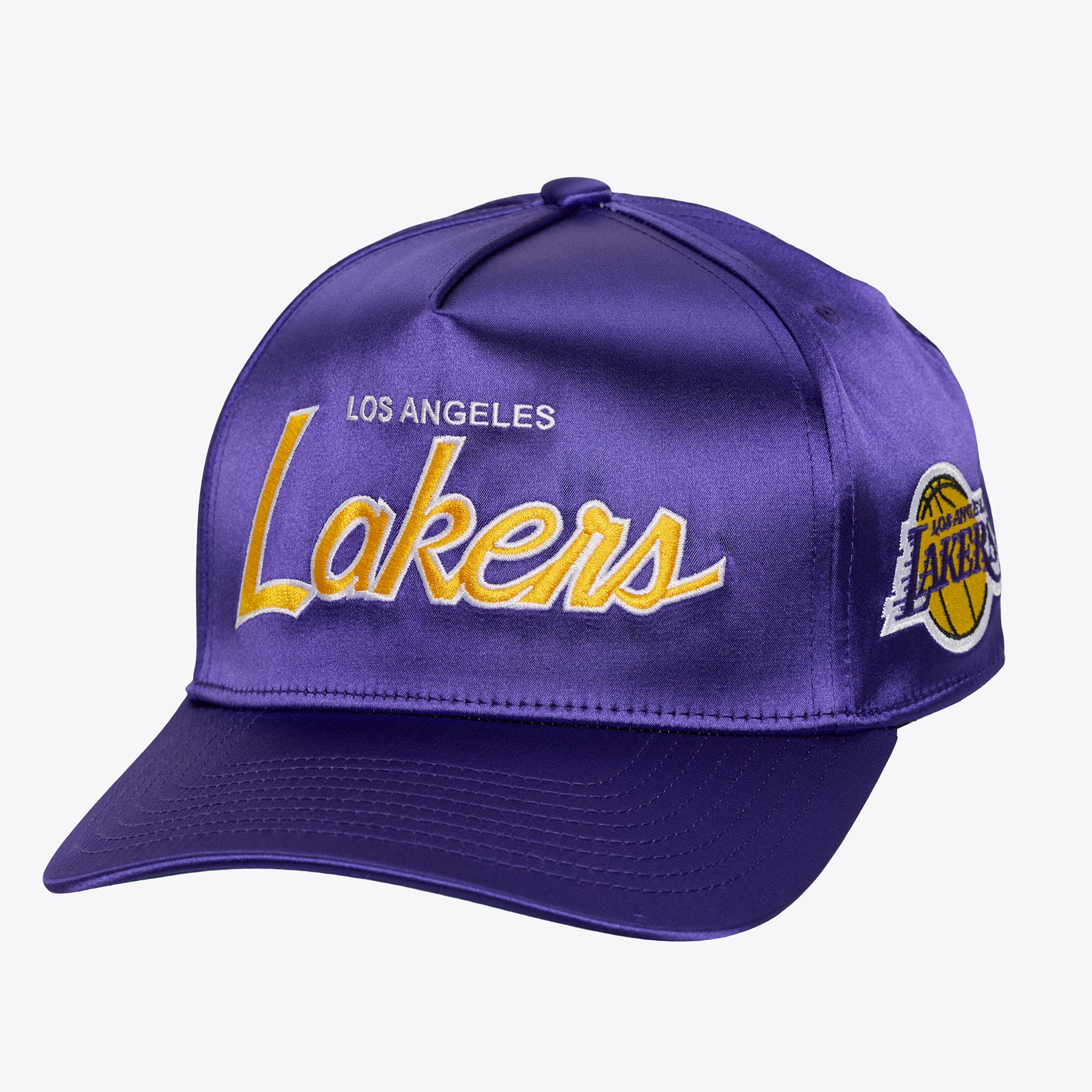 Los Angeles Lakers Purple Satin Script Pro Pinch Snapback Hat