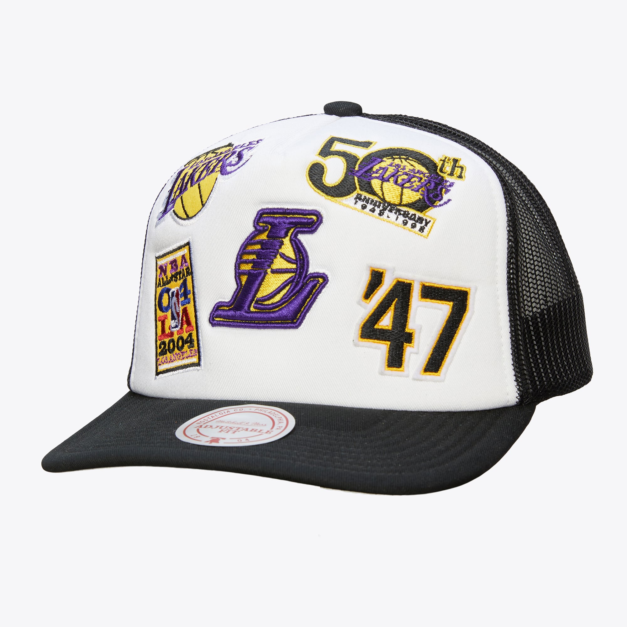 Los Angeles Lakers White Gridlock Trucker Adjustable Hat