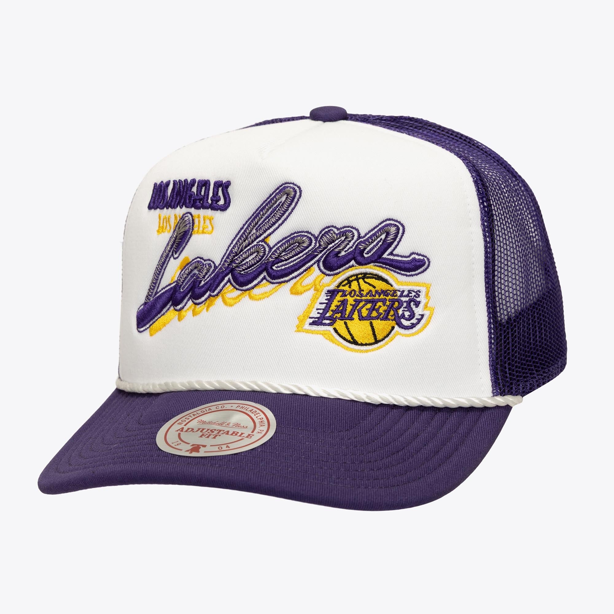 Los Angeles Lakers White Shadow Drop Trucker Adjustable Hat