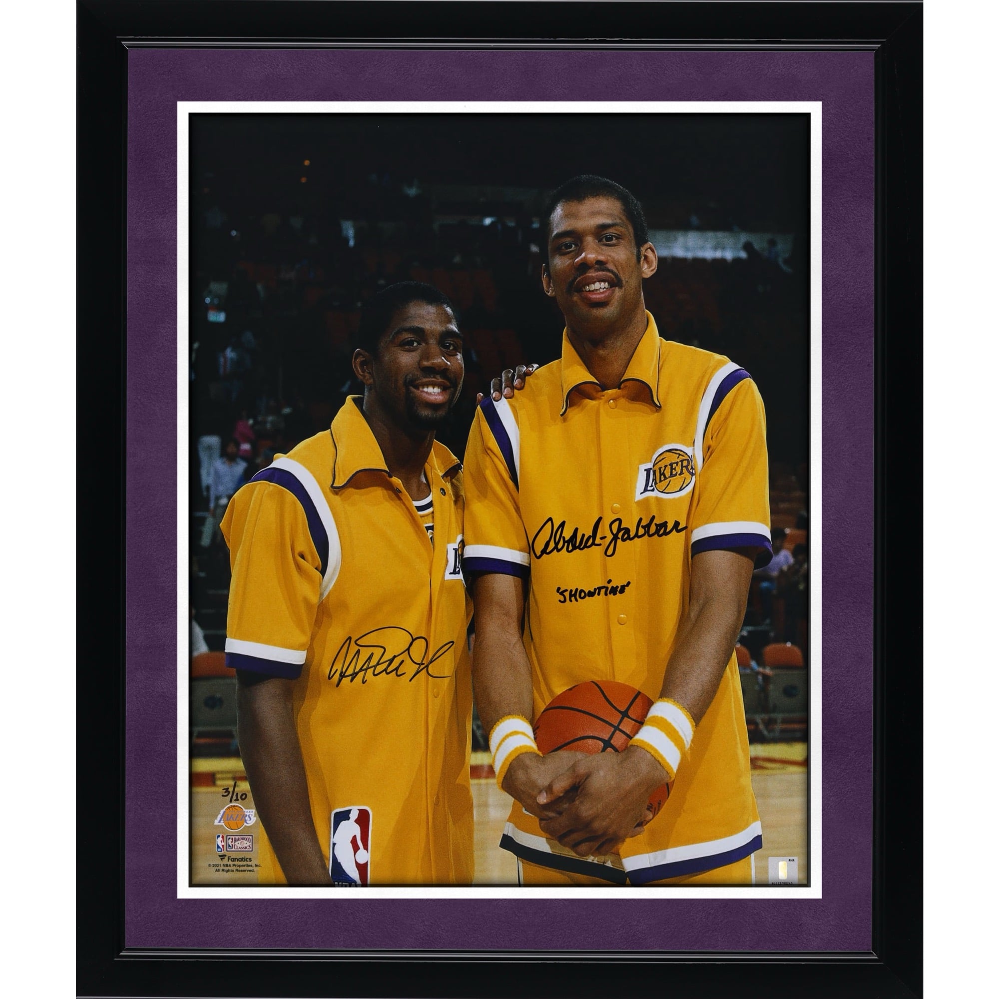Magic Johnson & Kareem Abdul-Jabbar Los Angeles Lakers Autographed 16" x 20" Warm-ups Photograph with "Showtime" Inscription