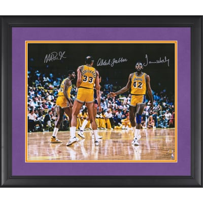 Magic Johnson, Kareem Abdul-Jabbar & James Worthy Los Angeles Lakers Autographed Fanatics Authentic Framed 16" x 20" Photograph