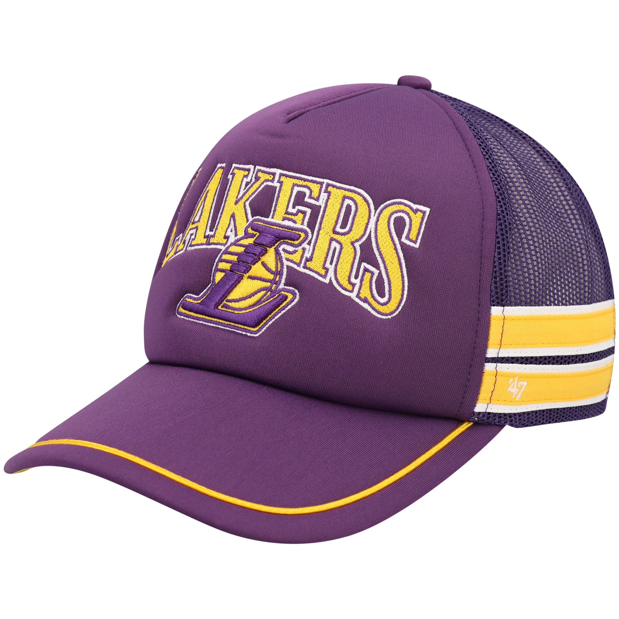 Men's Los Angeles Lakers '47 Purple Sidebrand Stripes Trucker Adjustable Hat