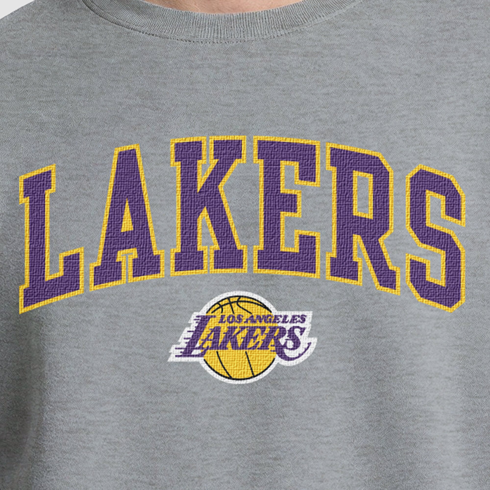 Sweat-shirt à col rond contrasté gris Champion pour homme, Los Angeles Lakers