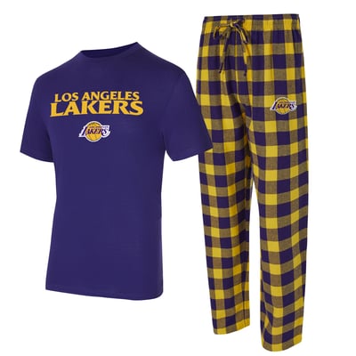 Ensemble t-shirt et pantalon en flanelle Los Angeles Lakers Concepts Sport Avondale - Violet/Or