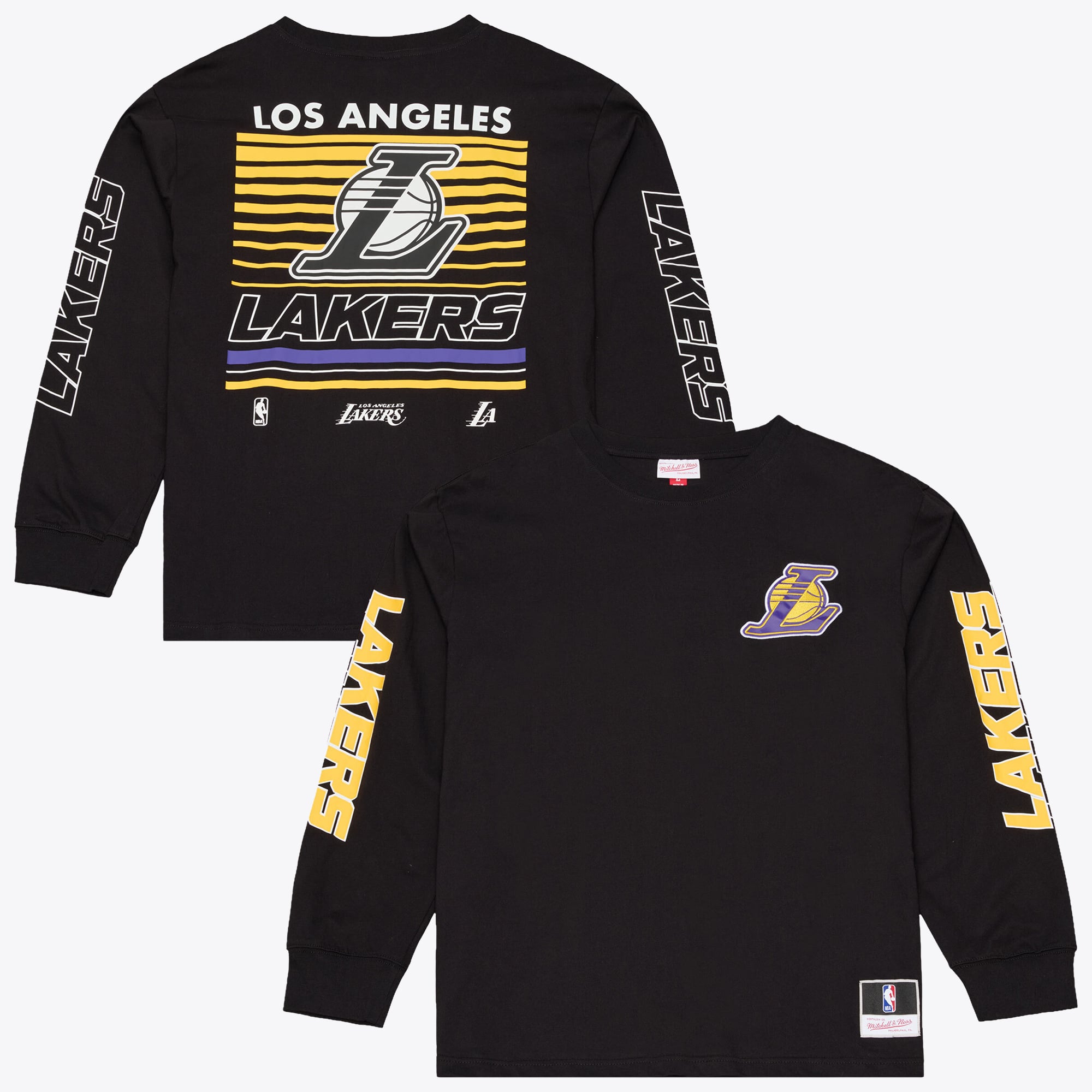 T-shirt à manches longues Mitchell & Ness noir Los Angeles Lakers triple carreaux pour homme