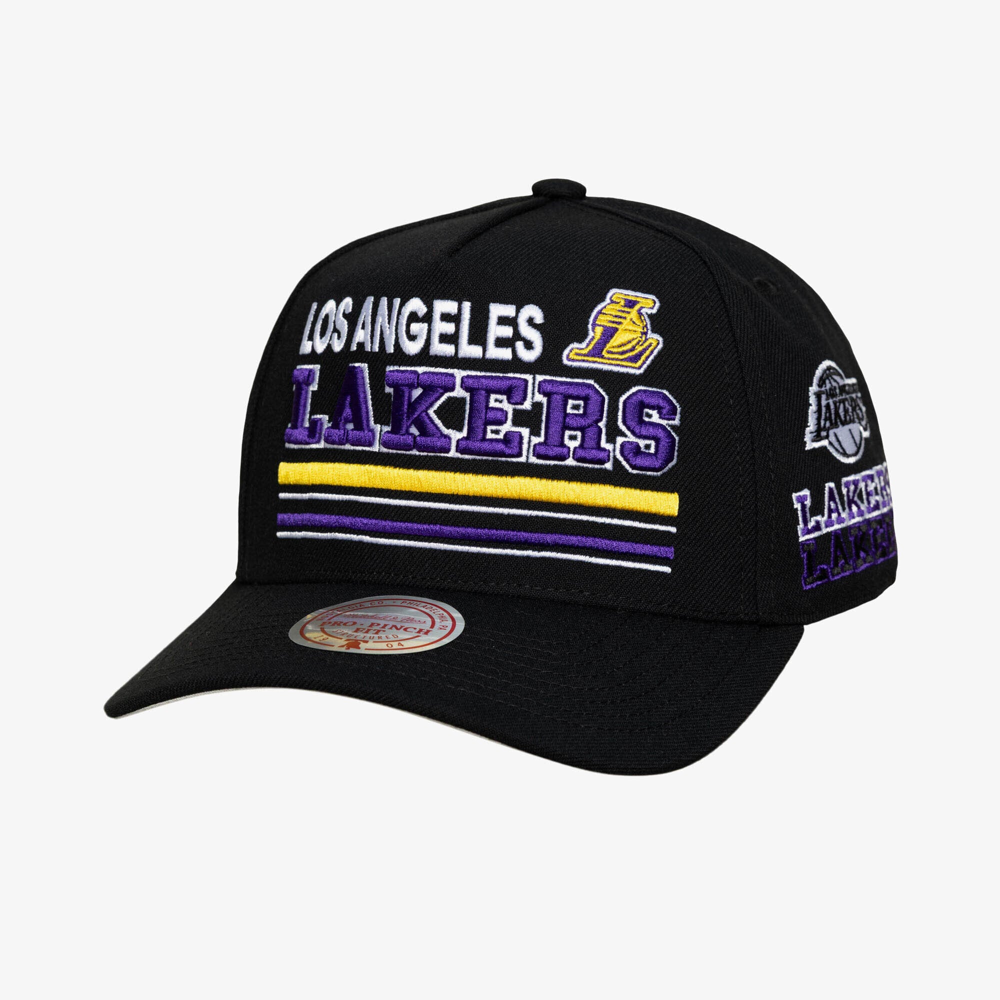 Casquette snapback Mitchell & Ness noire Los Angeles Lakers Triple Check Pro pour homme