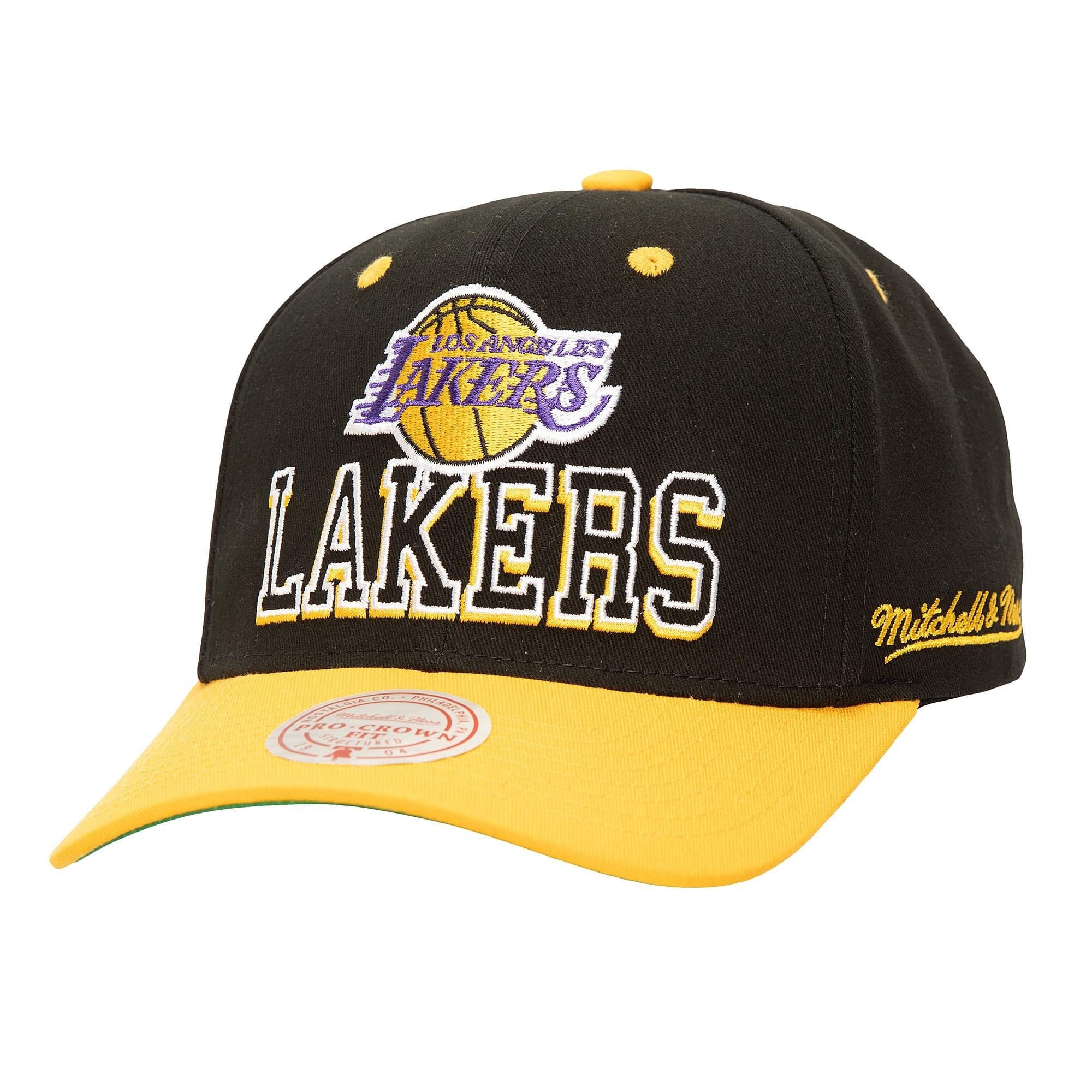 Men's Los Angeles Lakers Mitchell & Ness Black/Gold Backside Script 2-Tone Pro Crown Adjustable Hat