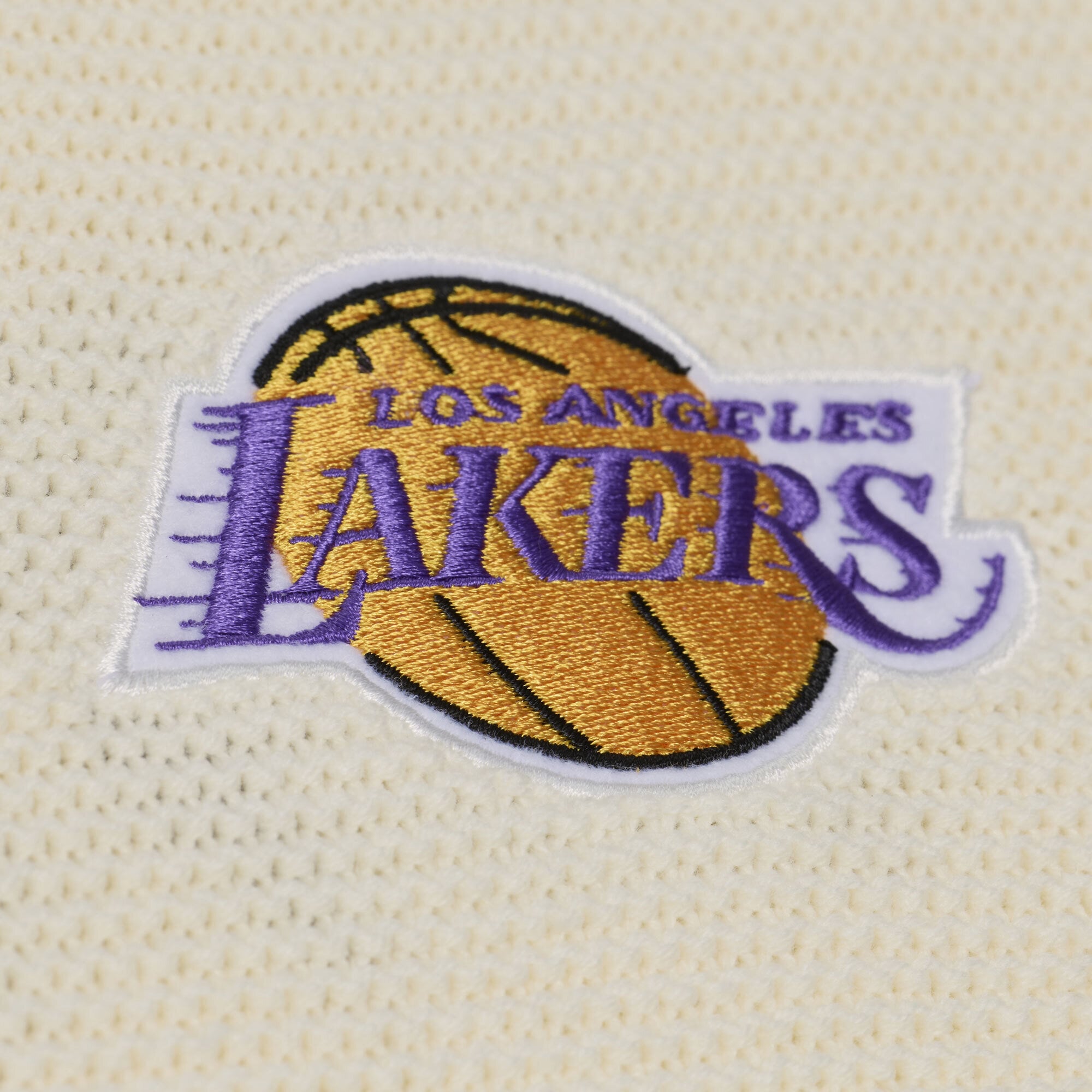 Men's Mitchell & Ness Cream Los Angeles Lakers Hardwood Classics Retro Roots Short Sleeve Sweater Jersey