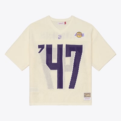  Los Angeles Lakers Mitchell & Ness Hardwood Classics Retro Roots Short Sleeve Sweater Jersey - Cream