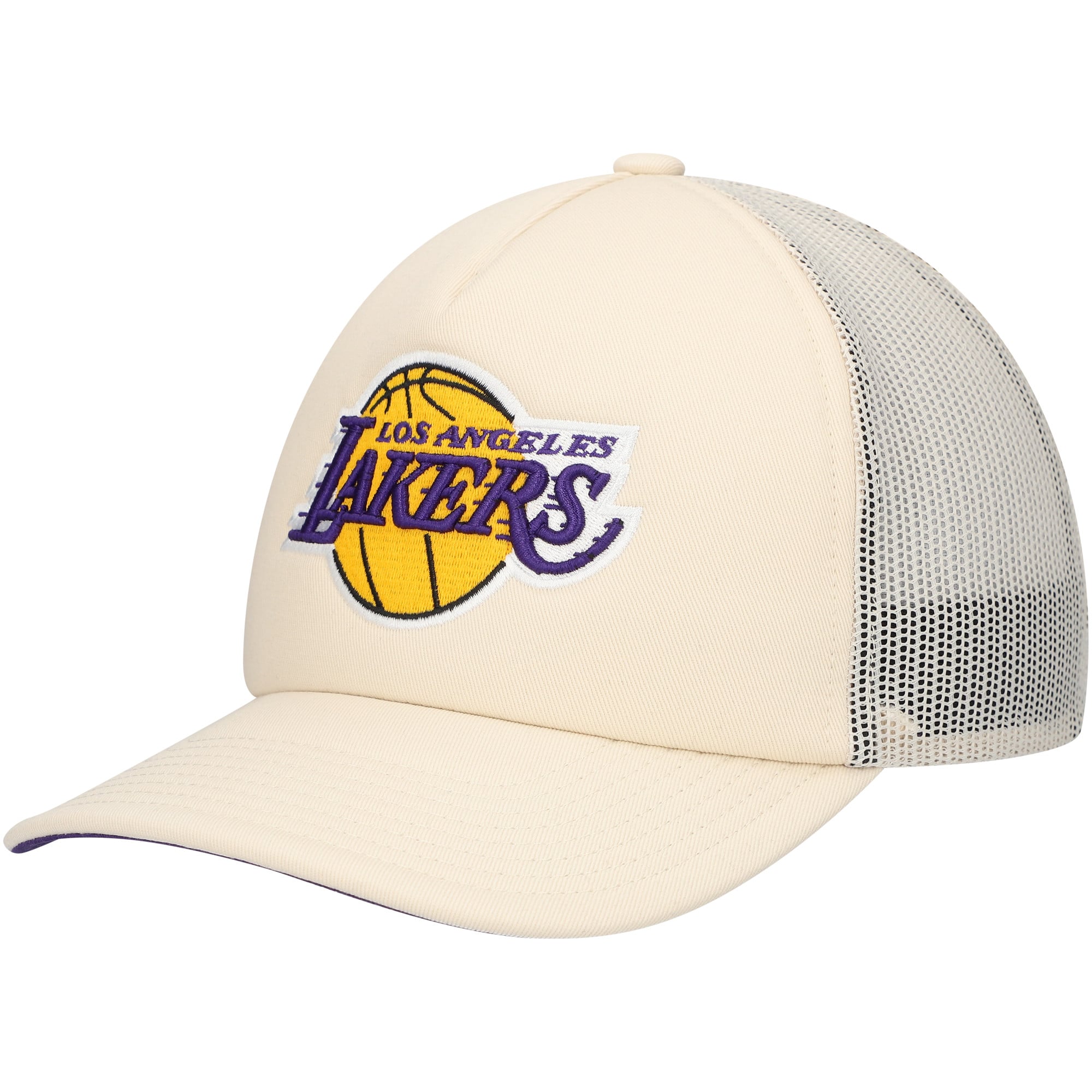 Men's Los Angeles Lakers Mitchell & Ness Cream Trucker Adjustable Hat