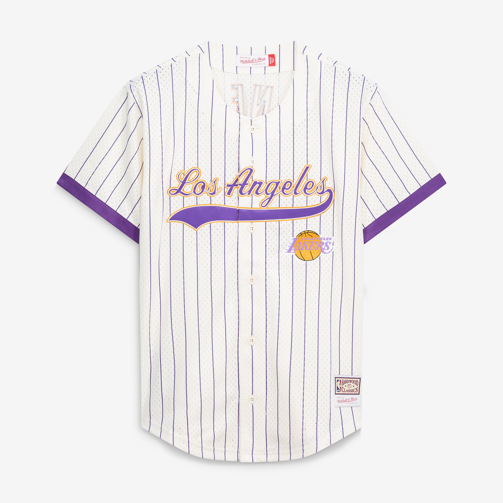 Men's Mitchell & Ness Shaquille O'Neal Cream Los Angeles Lakers Hardwood Classics Player Mesh Button-Front Jersey