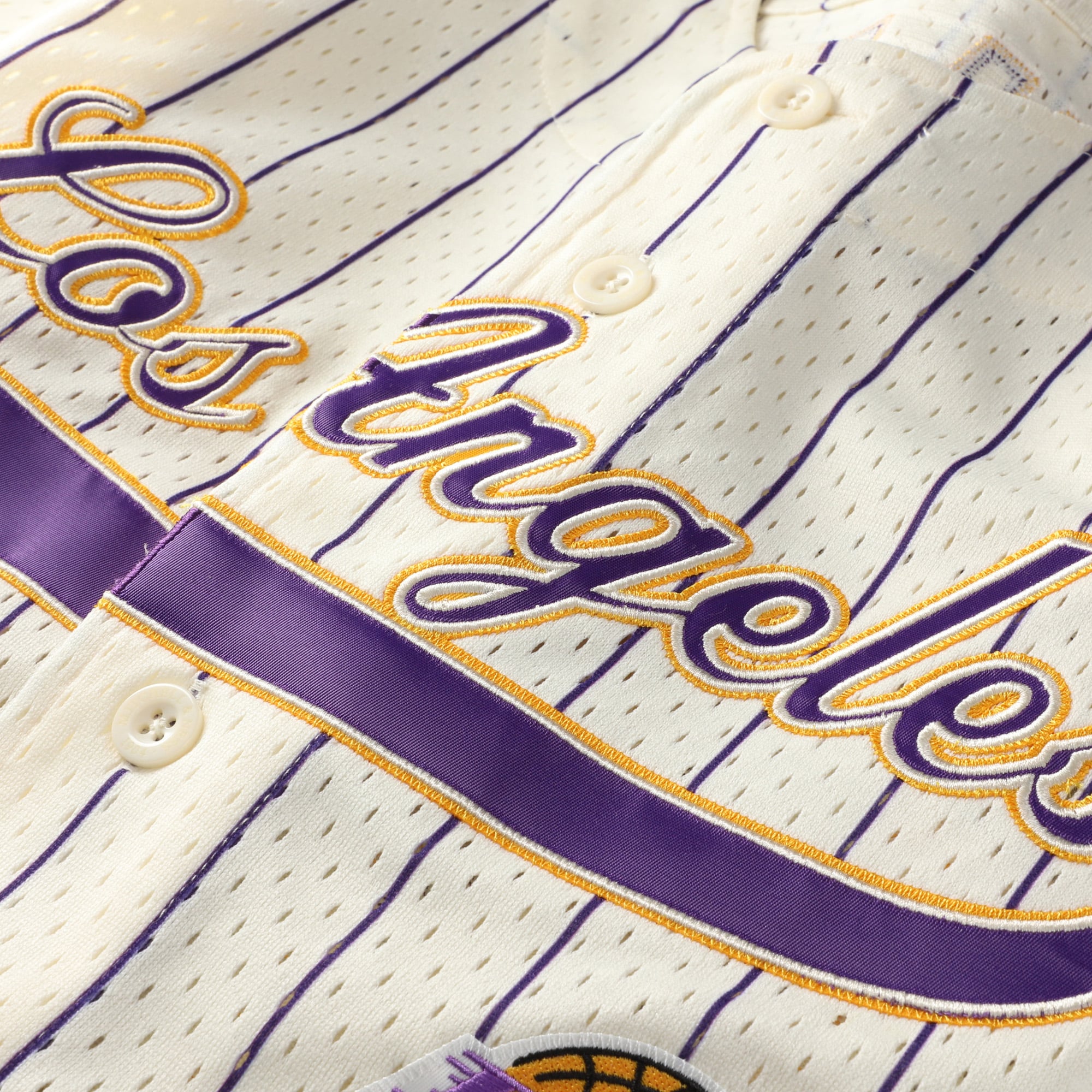 Men's Mitchell & Ness Shaquille O'Neal Cream Los Angeles Lakers Hardwood Classics Player Mesh Button-Front Jersey