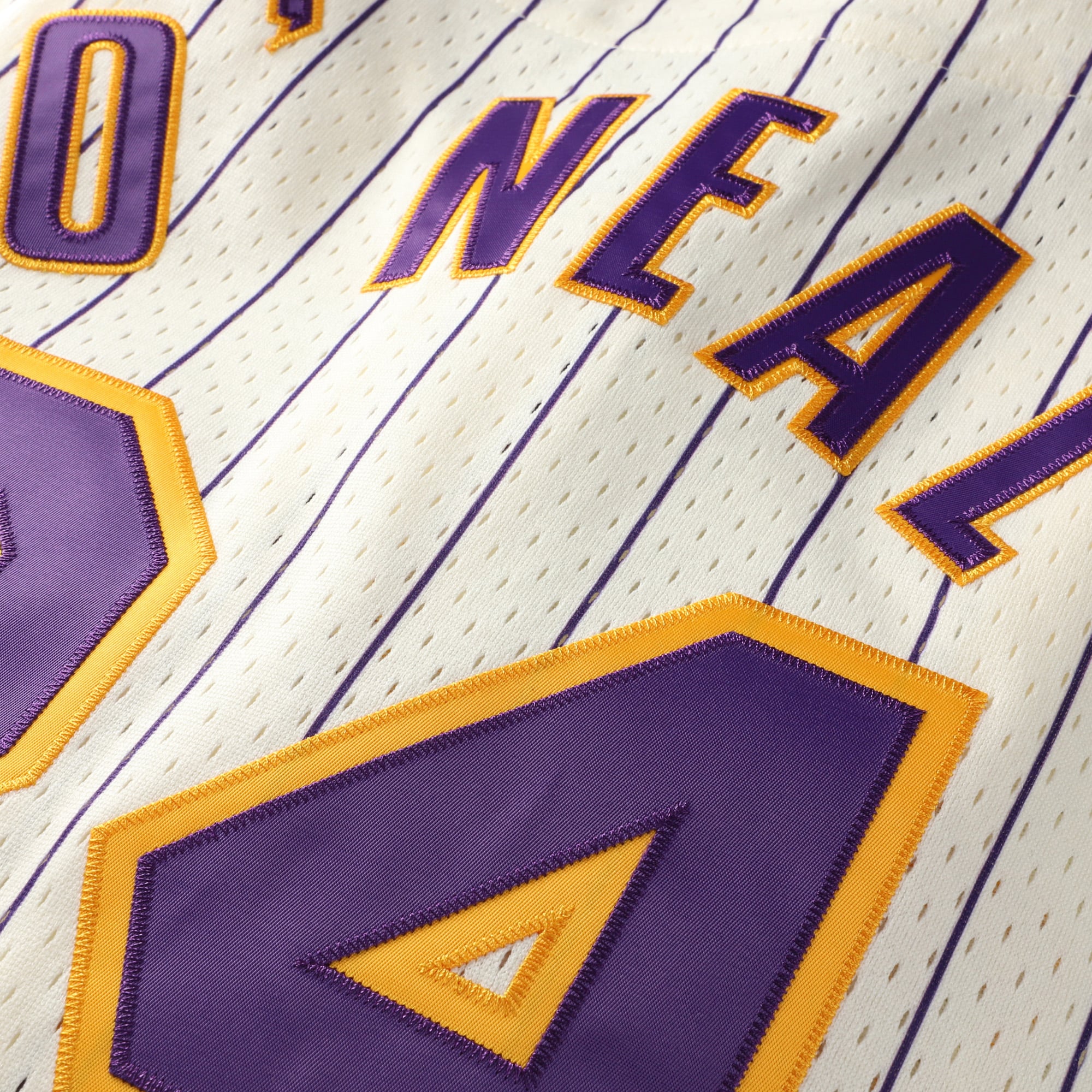 Men's Mitchell & Ness Shaquille O'Neal Cream Los Angeles Lakers Hardwood Classics Player Mesh Button-Front Jersey