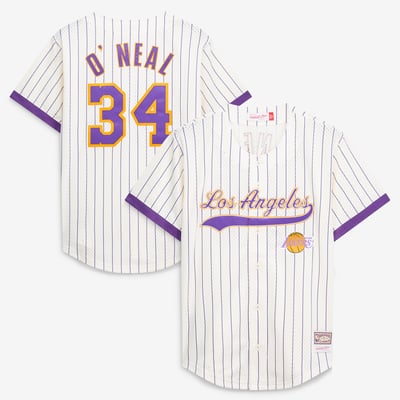 Shaquille O'Neal Los Angeles Lakers Mitchell & Ness Hardwood Classics Player Mesh Button-Front Jersey - Cream