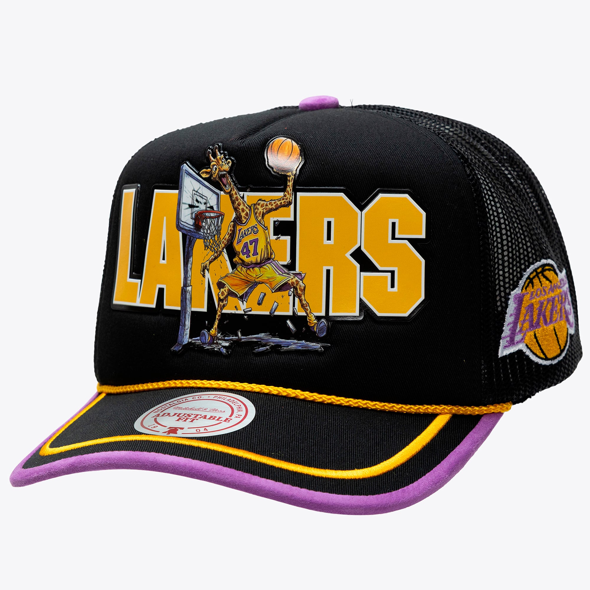 Men's Los Angeles Lakers Mitchell & Ness x LRG Black Hardwood Classics Trucker Adjustable Hat