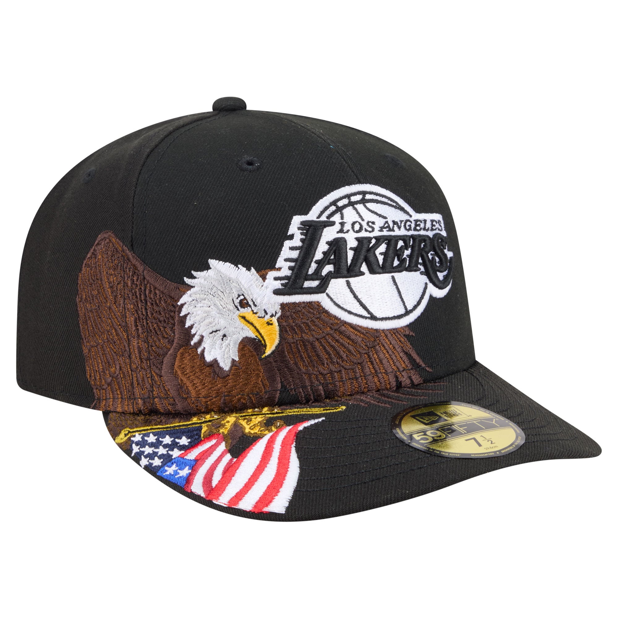 Men's Los Angeles Lakers New Era Black Freedom Pre-Curved 59FIFTY Fitted Hat