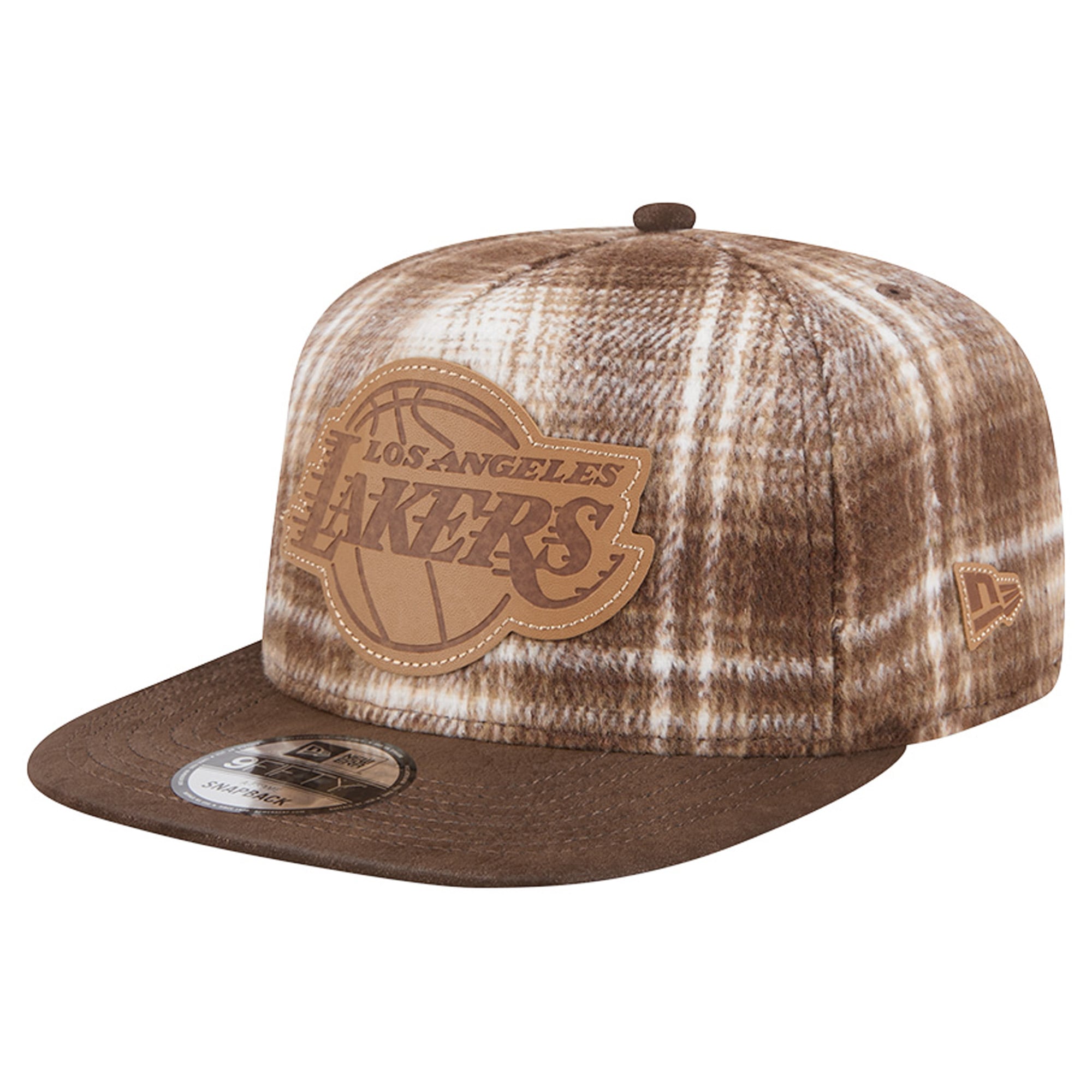 Men's New Era Brown Los Angeles Lakers Plaid 9FIFTY A-Frame Adjustable Hat
