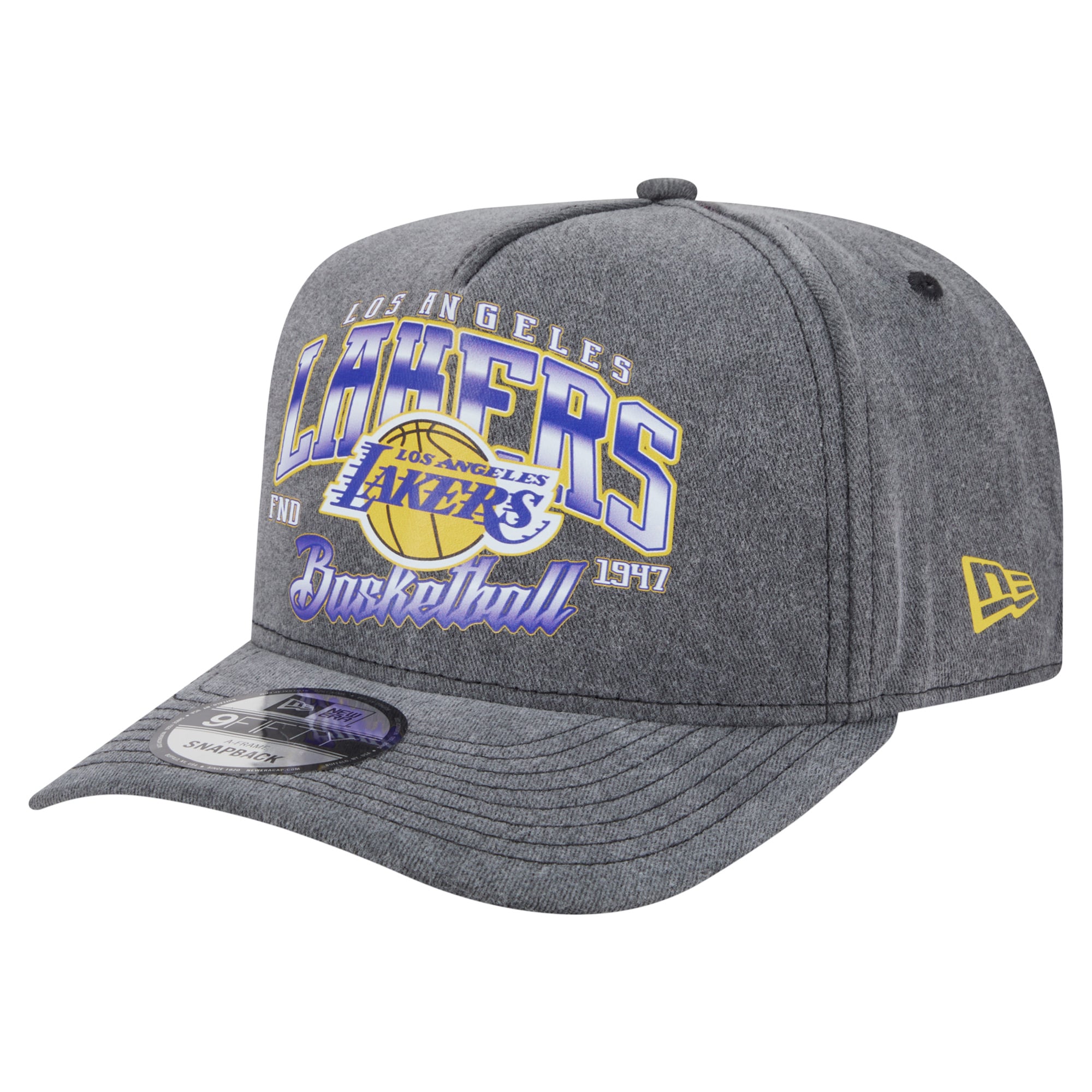 Men's Los Angeles Lakers New Era Charcoal Throwback Washed Pre-Curved 9FIFTY Snapback Hat